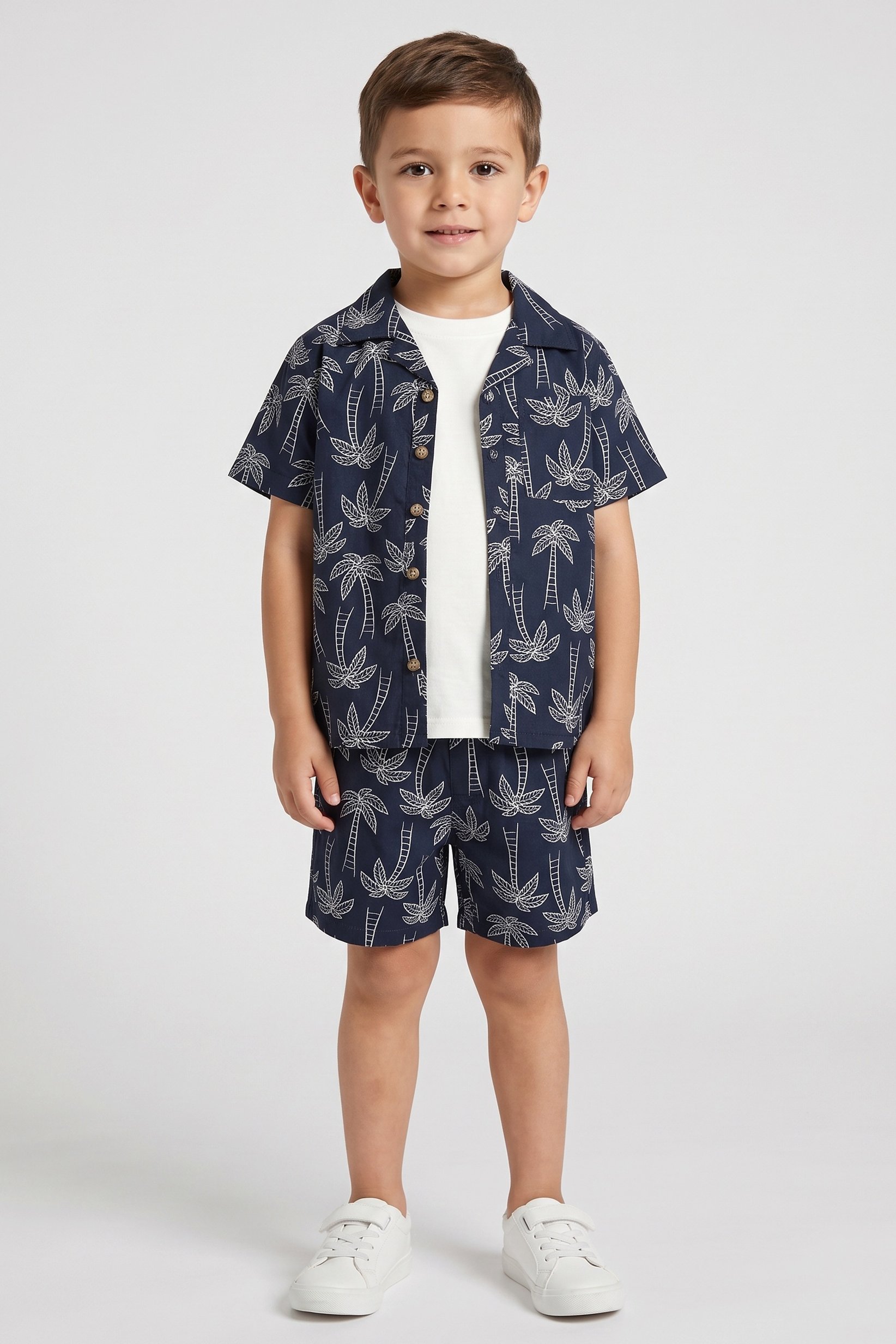 Toddlers Boy 3 Pcs Allover Print Shirts And Shorts With T-Shirt Set, Multicolor