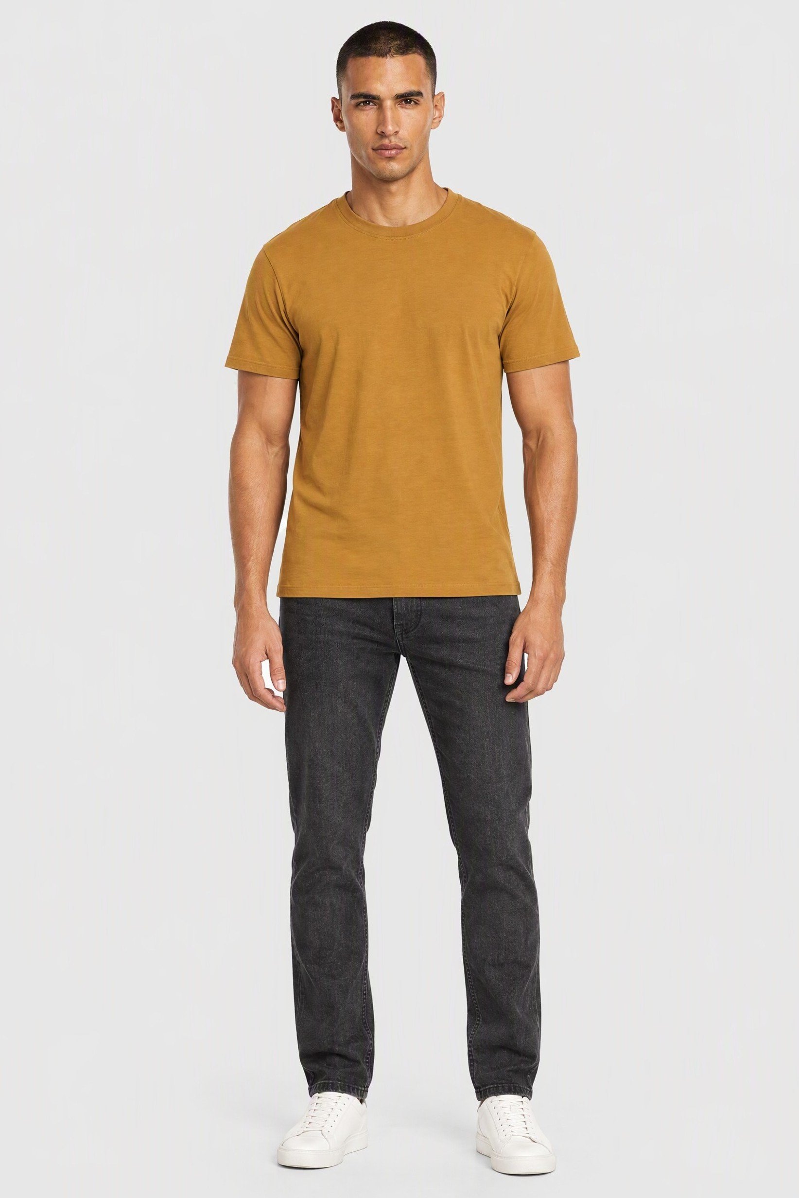 Men Crew Neck Short Sleeves Solid T-shirt, Gold