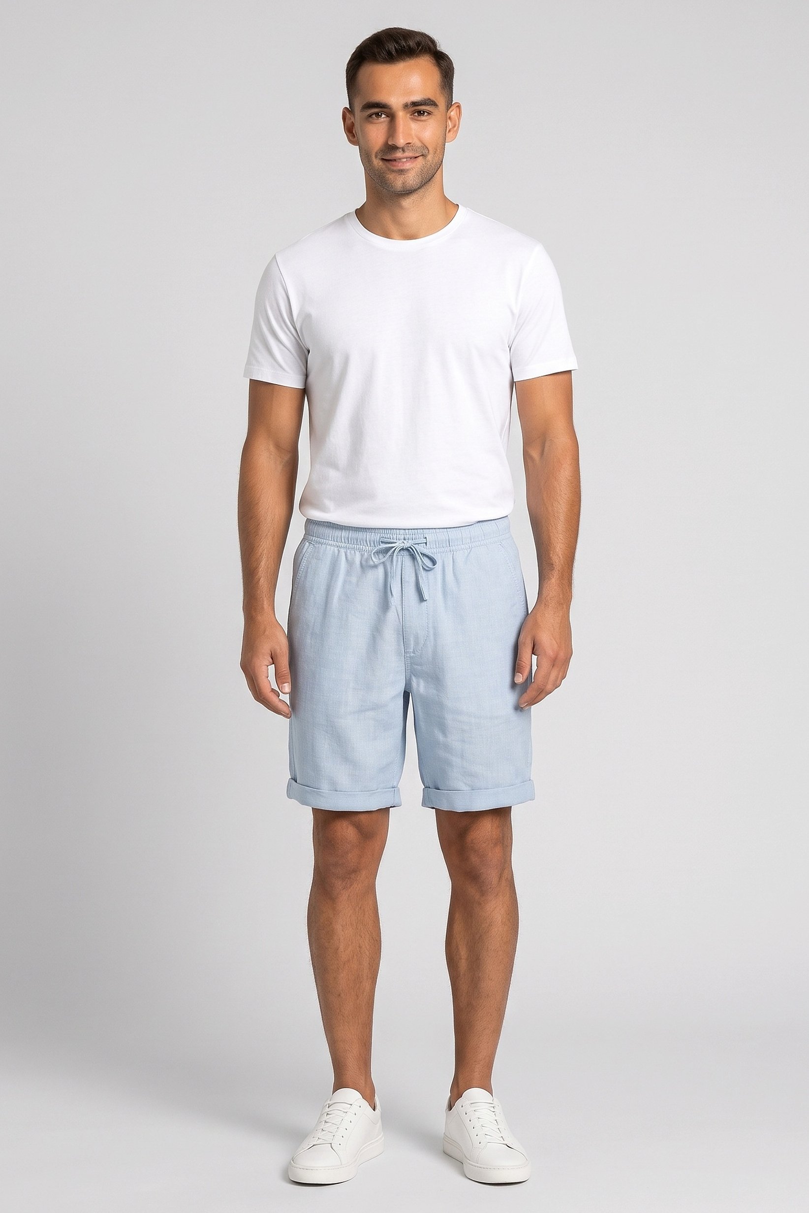 Men Solid Basic Shorts, Light Blue