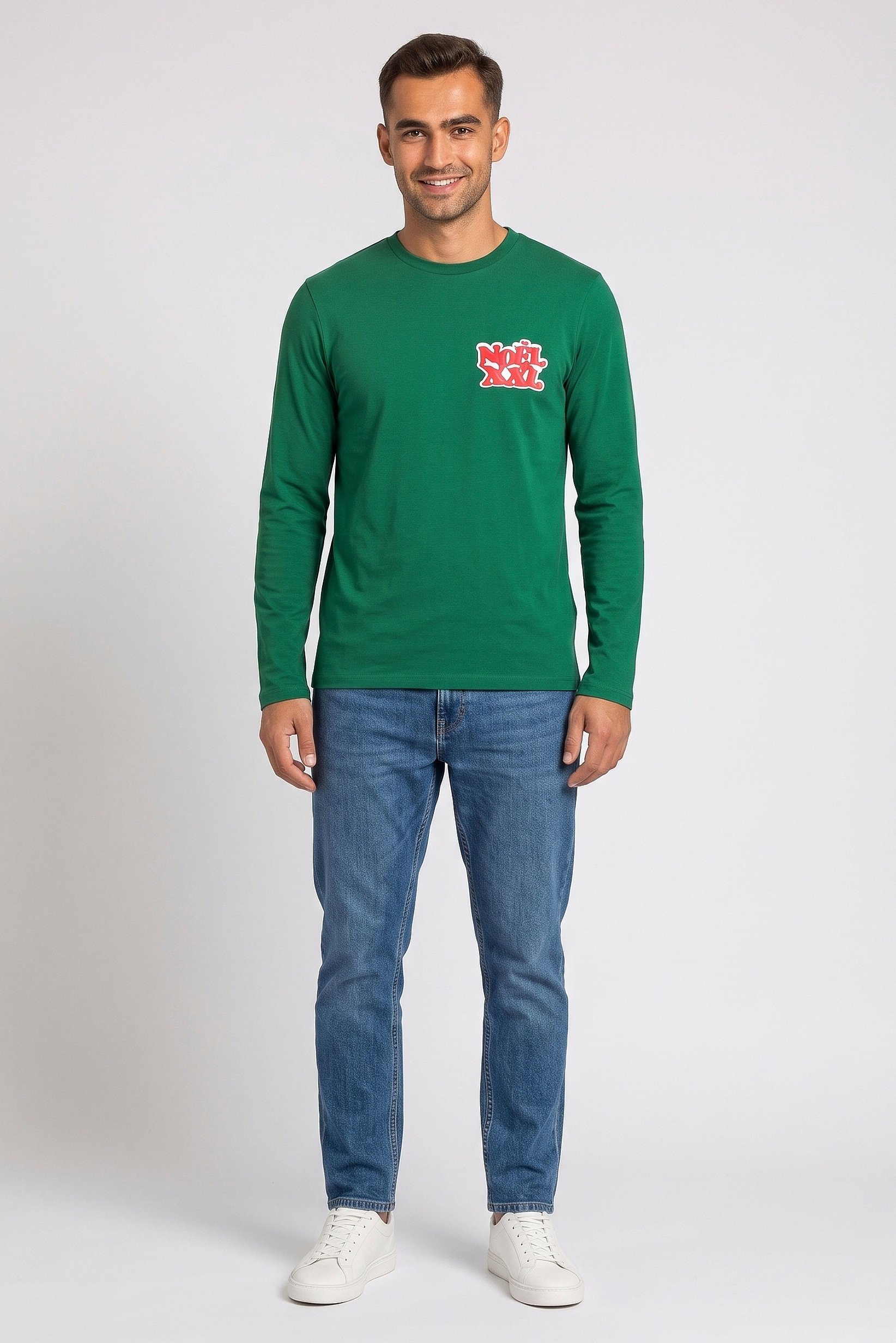 Men Crew Neck Graphic Print Long Sleeve T-Shirt, Green