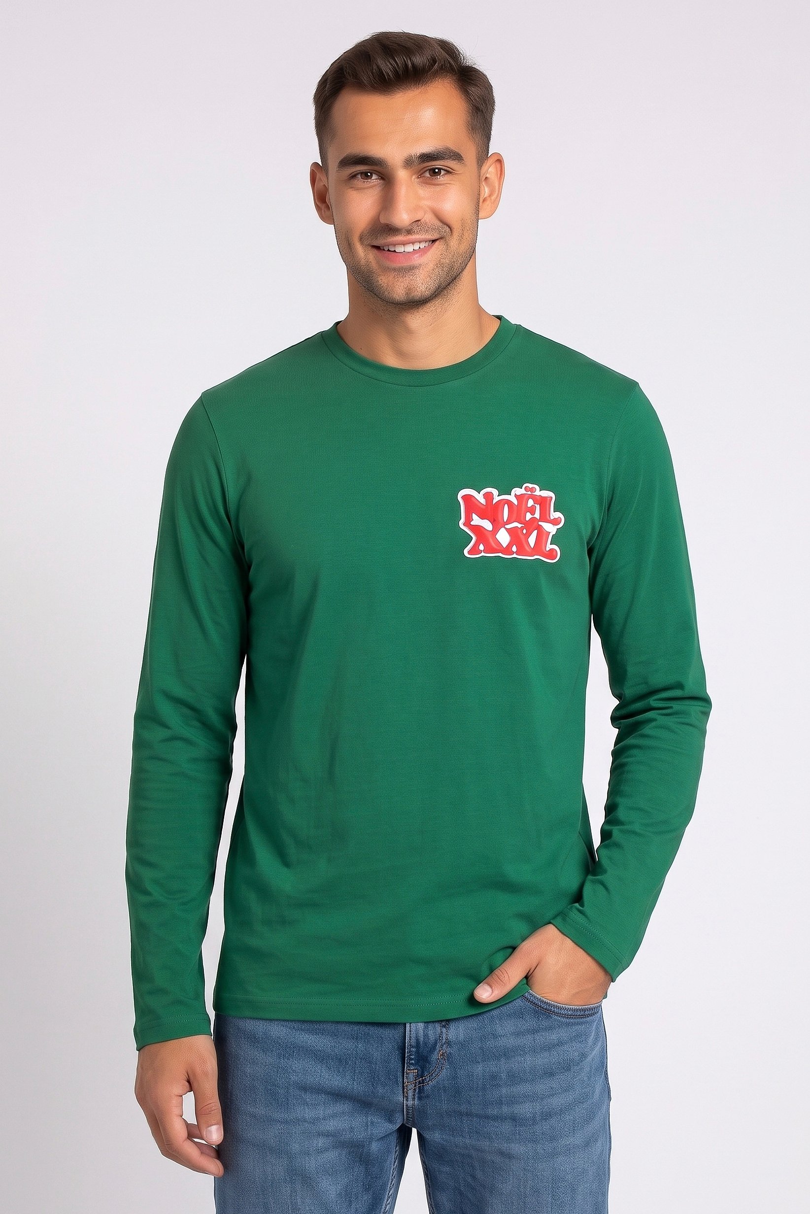 Men Crew Neck Graphic Print Long Sleeve T-Shirt, Green