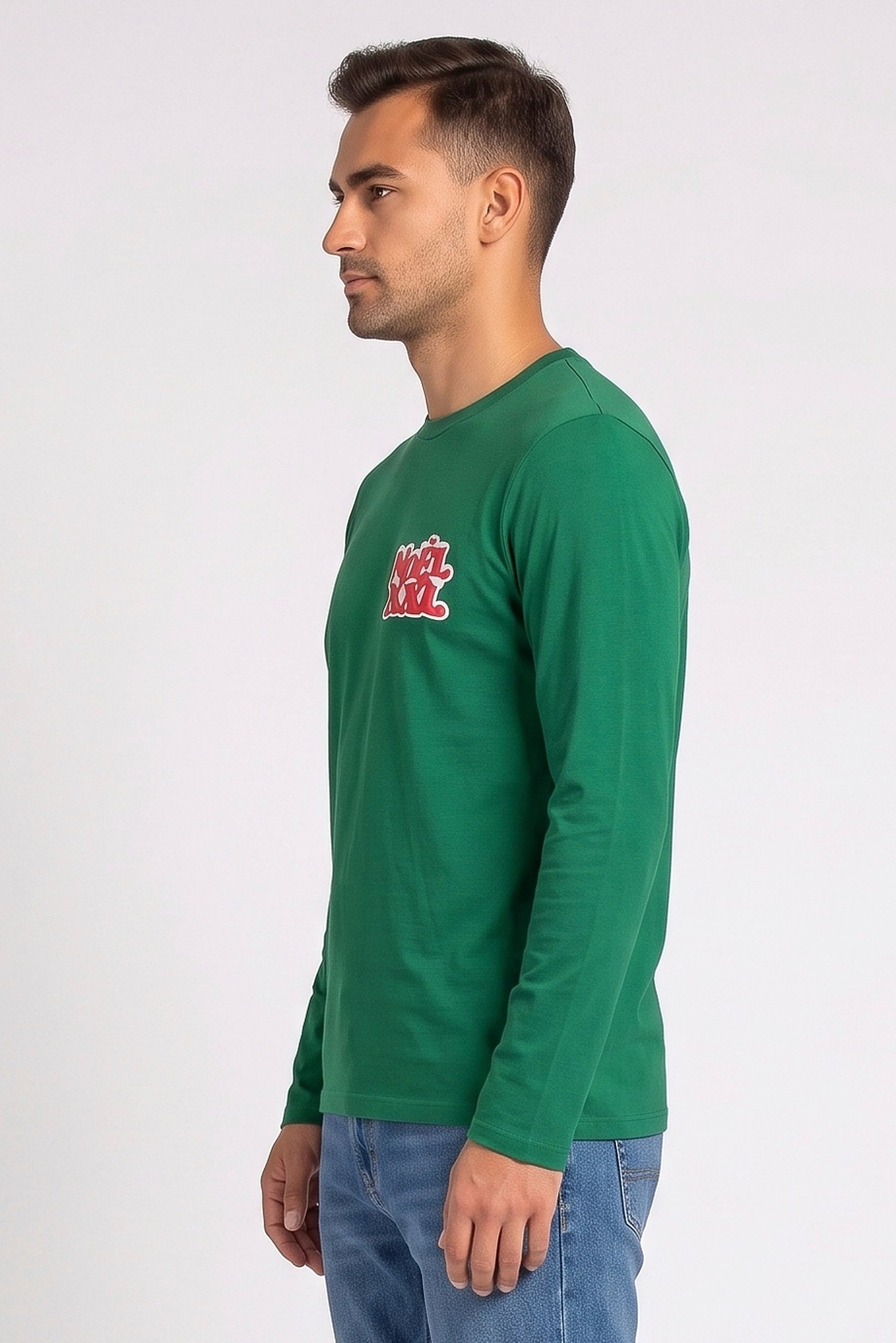 Men Crew Neck Graphic Print Long Sleeve T-Shirt, Green