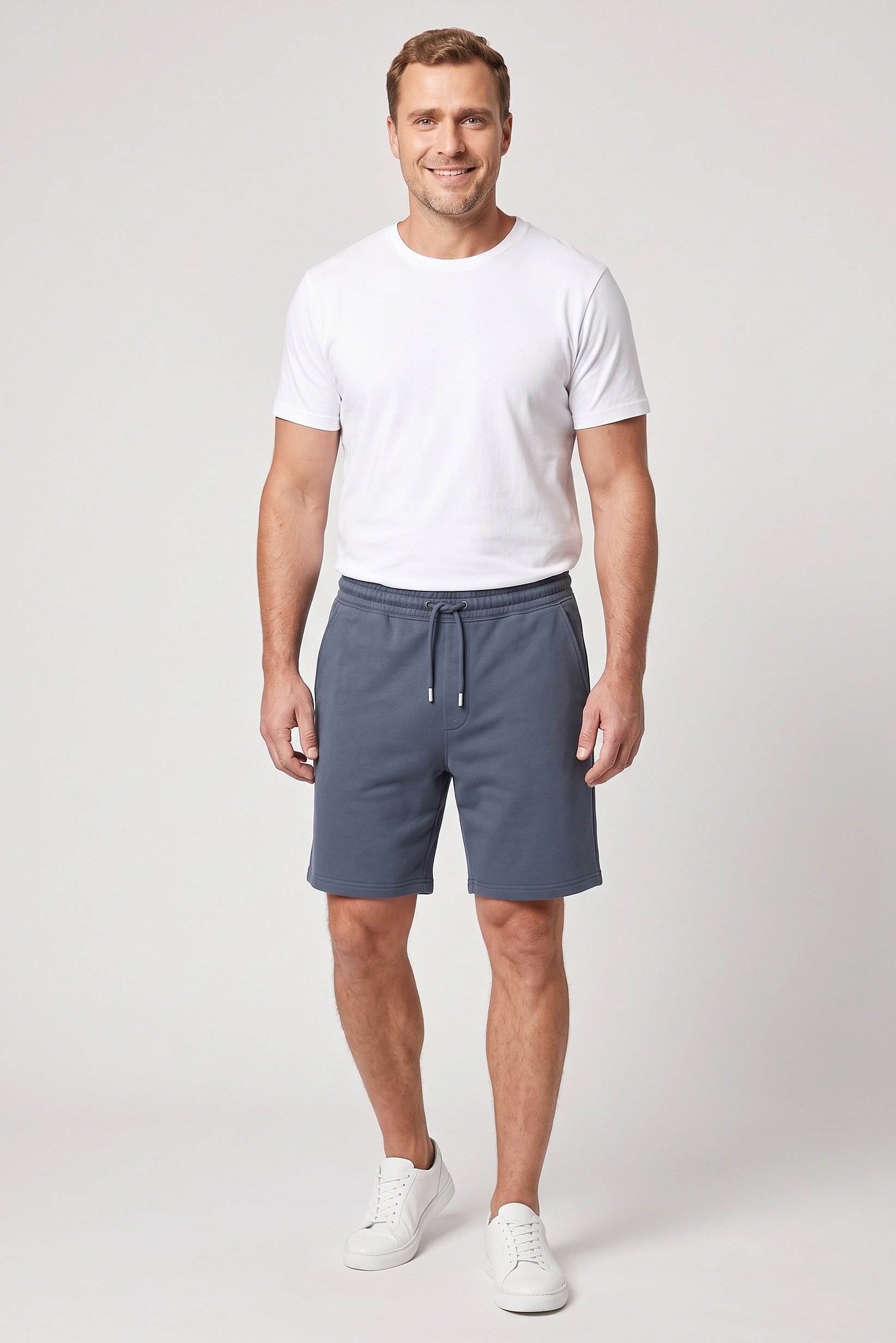 Men Solid Basic Shorts, Slate Blue