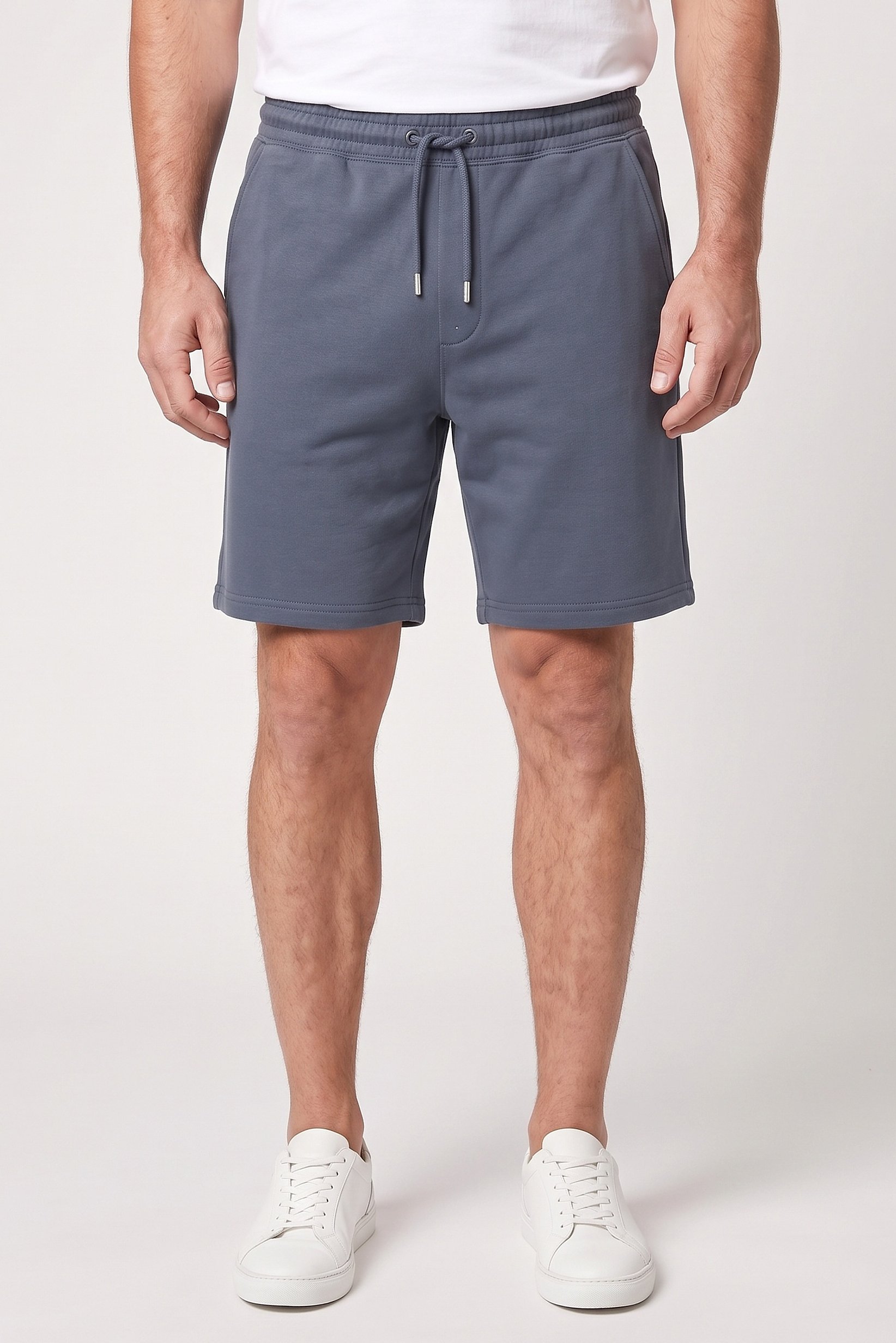 Men Solid Basic Shorts, Slate Blue