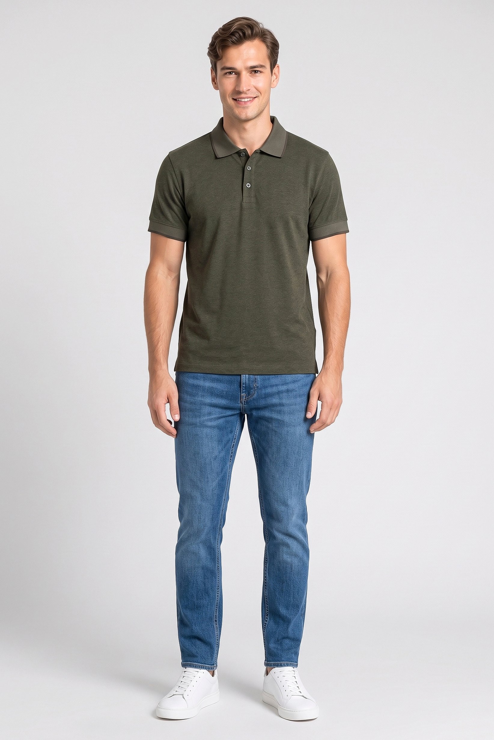 Men Regular Fit Short Sleeve Heather Polo Shirt, Olive