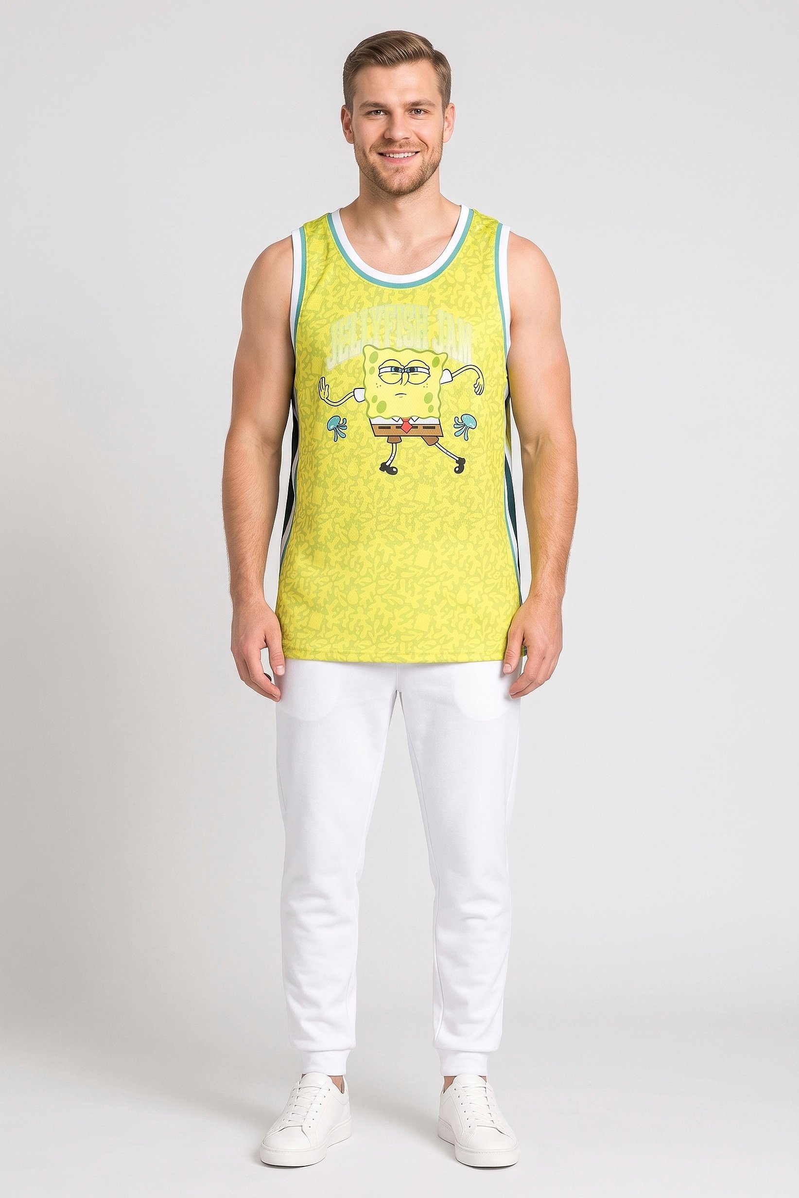 Sponge Bob Square Pants Men Sportswear Fit Sleeveless Training Jersey, Multicolor