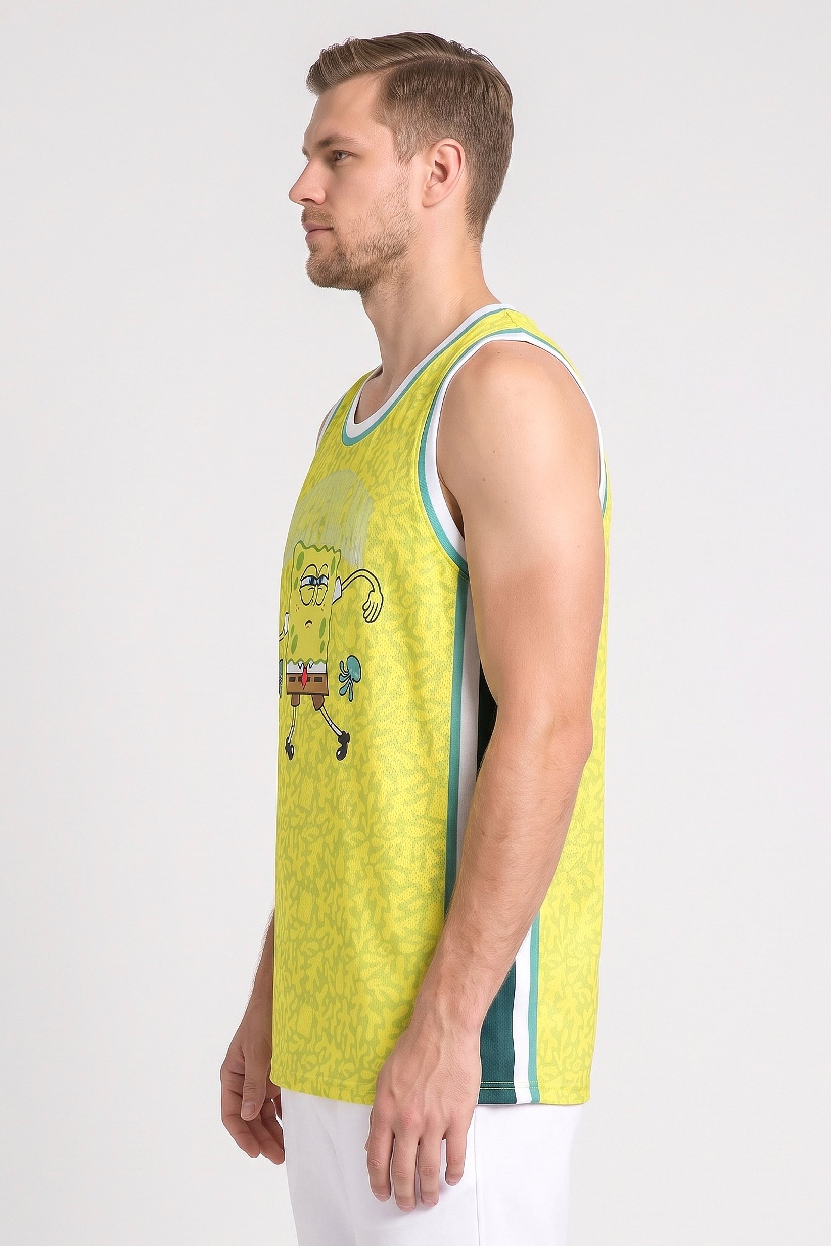 Sponge Bob Square Pants Men Sportswear Fit Sleeveless Training Jersey, Multicolor