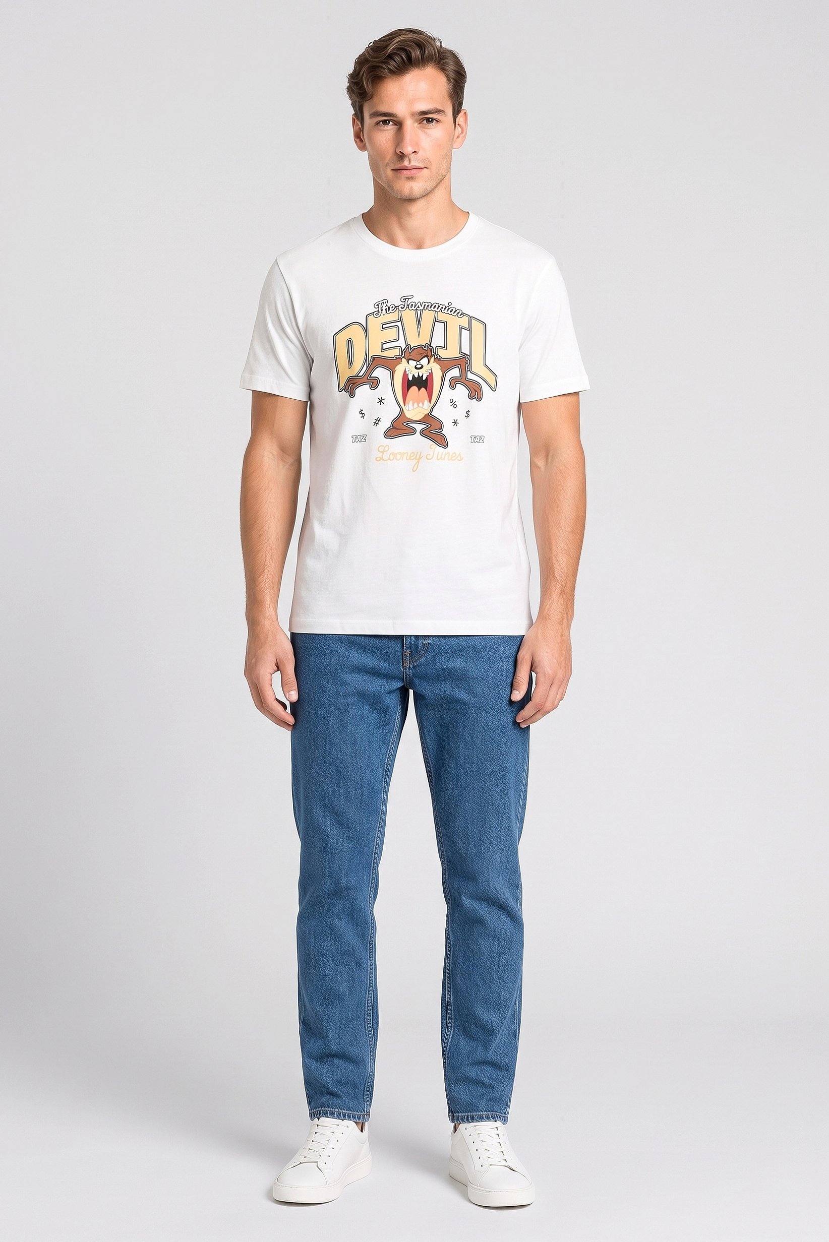 Looney Tunes Men Crew Neck Short Sleeve Graphic Print T-Shirt, White