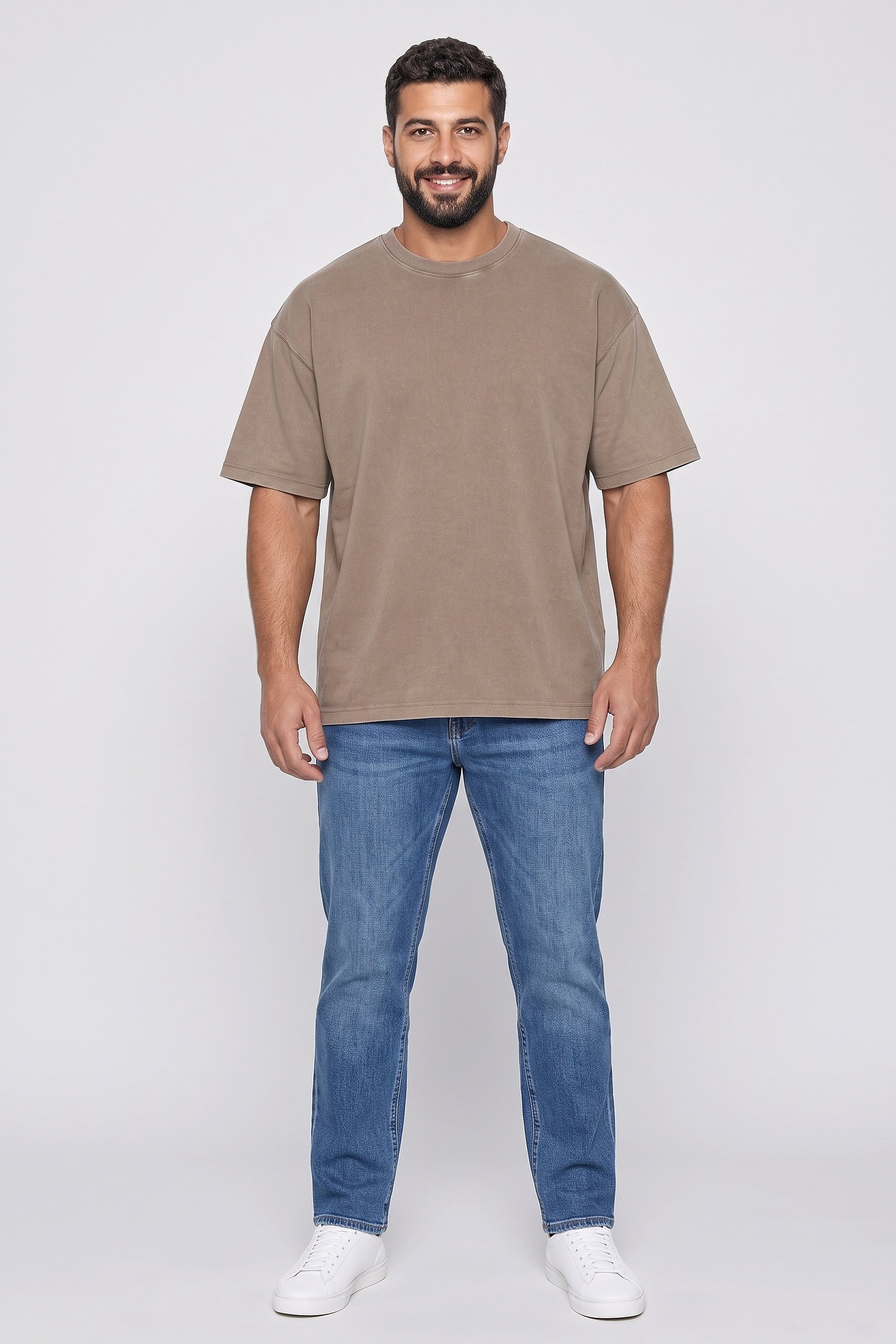 Men Oversized Fit Short Sleeve Solid T-Shirt, Beige