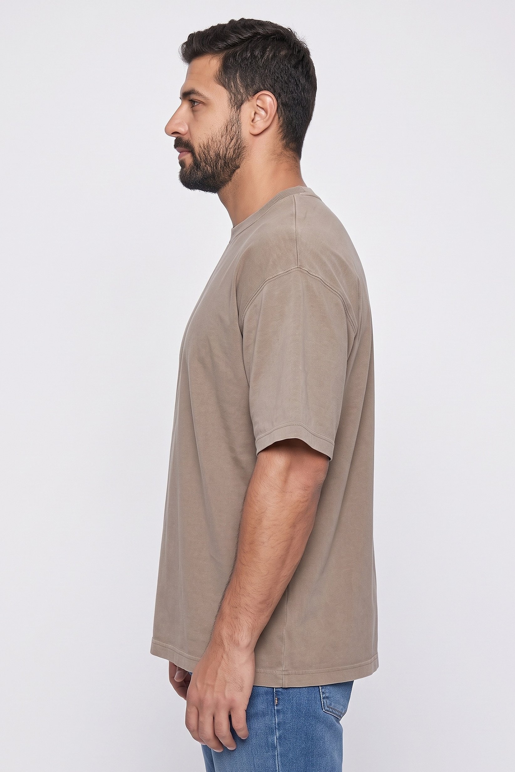 Men Oversized Fit Short Sleeve Solid T-Shirt, Beige