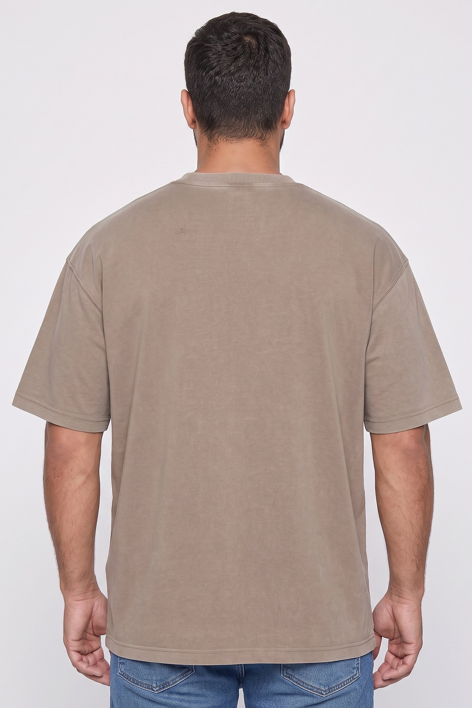 Men Oversized Fit Short Sleeve Solid T-Shirt, Beige