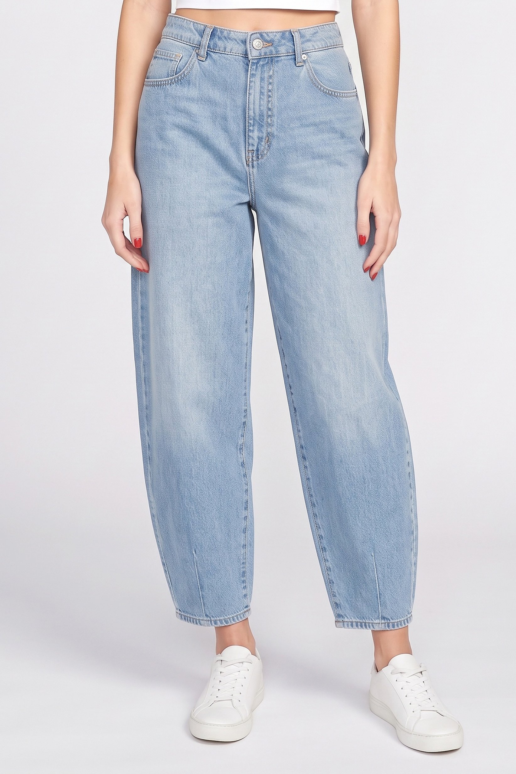 Women Barrel Fit Washed Non Stretchable Jeans, Blue