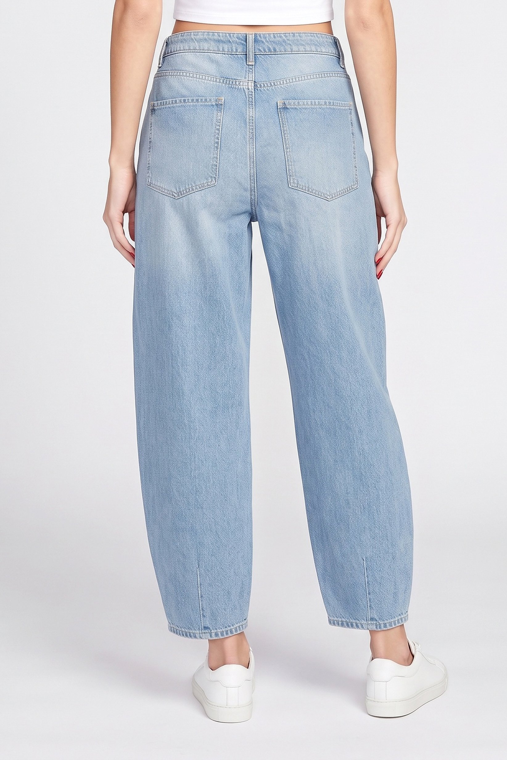 Women Barrel Fit Washed Non Stretchable Jeans, Blue