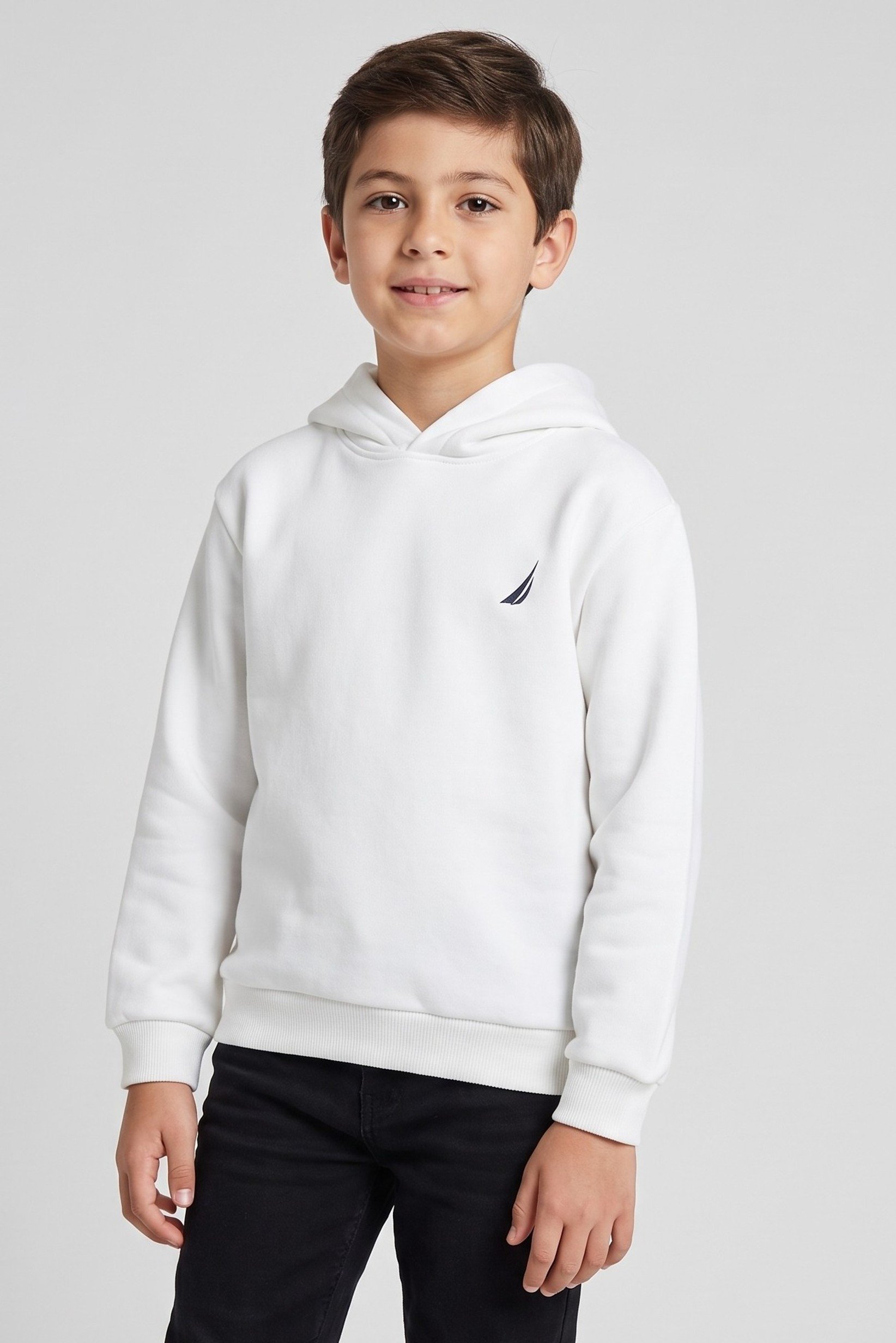 Kids Boy Brand Logo Long Sleeve Hoodie, White
