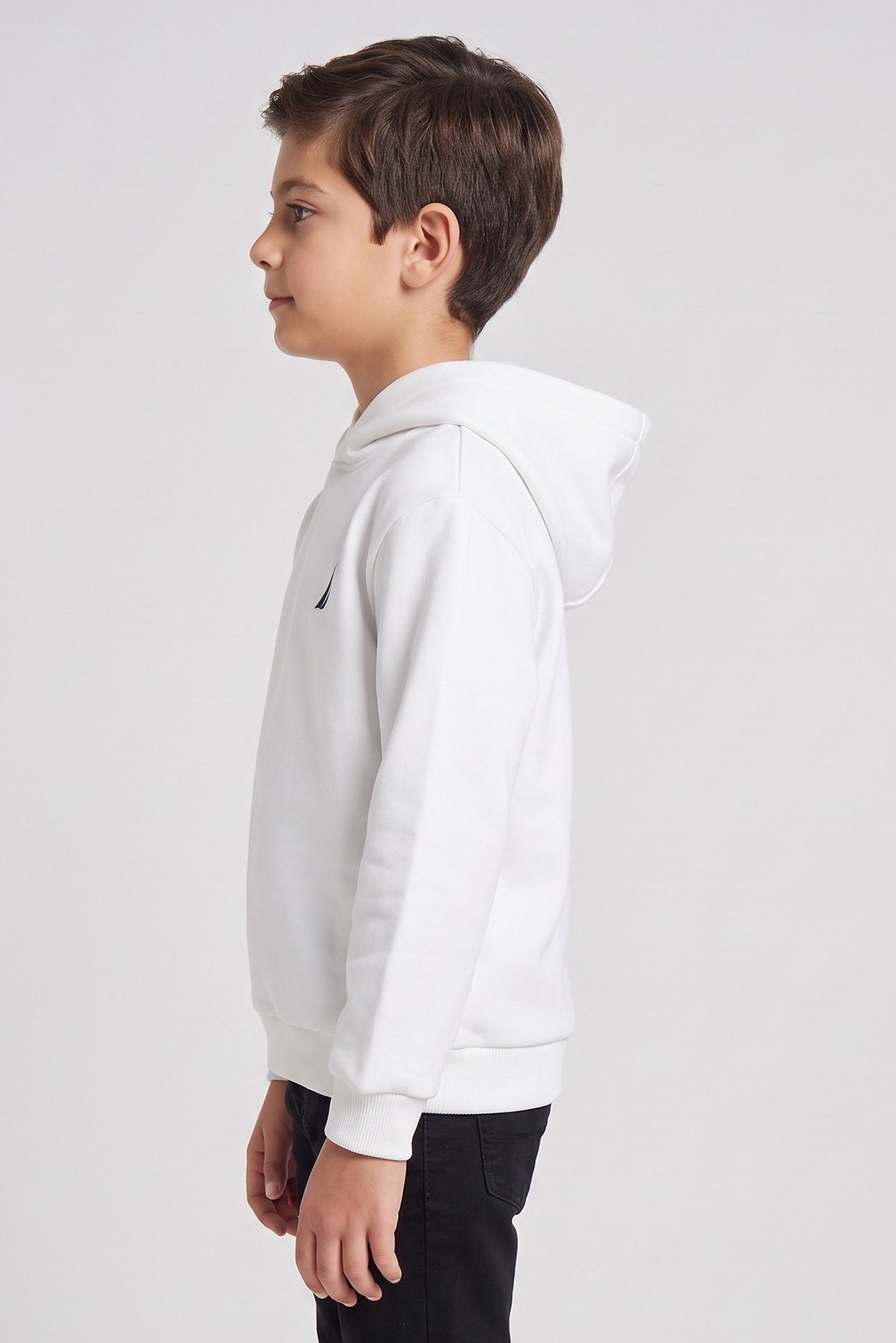 Kids Boy Brand Logo Long Sleeve Hoodie, White