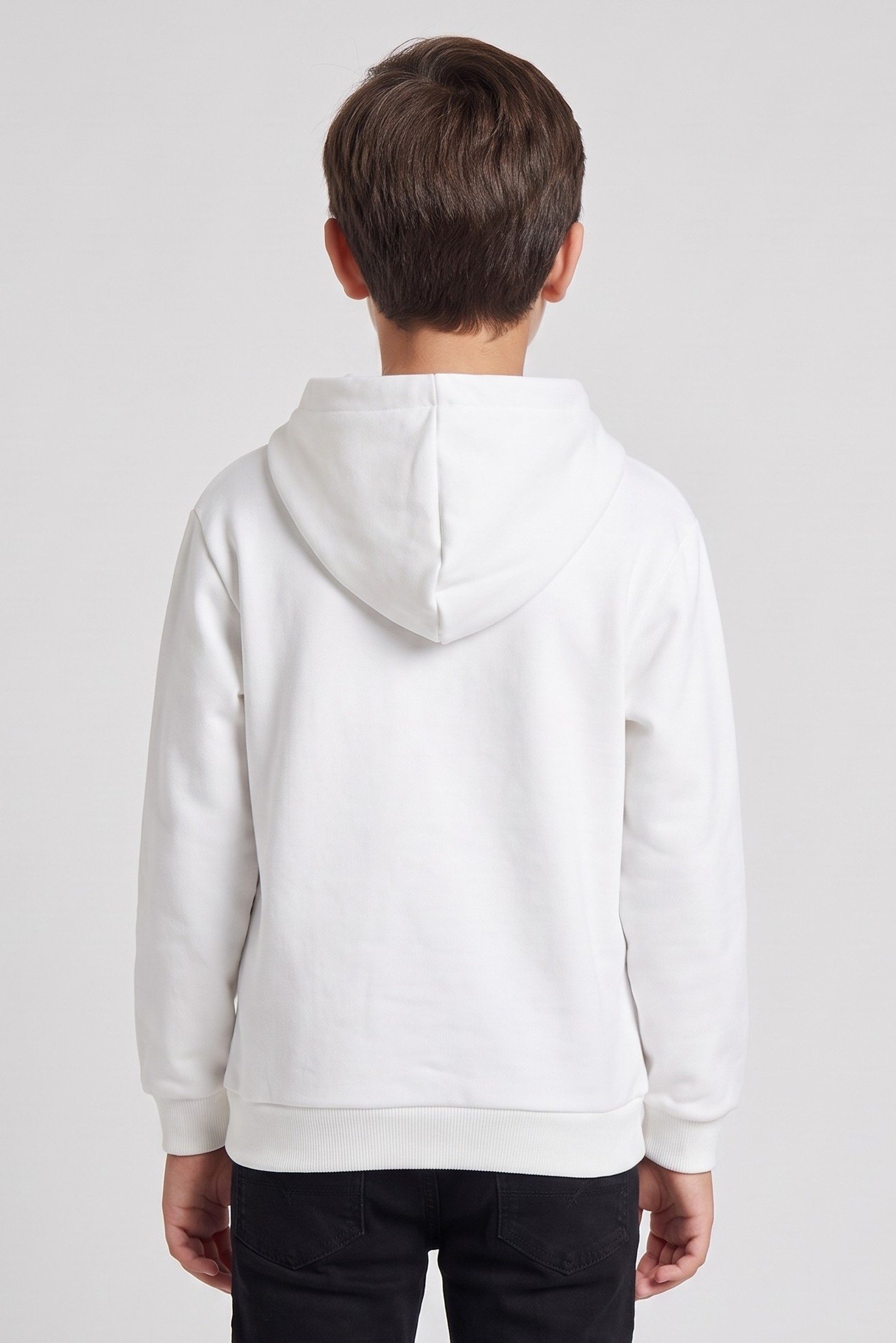 Kids Boy Brand Logo Long Sleeve Hoodie, White