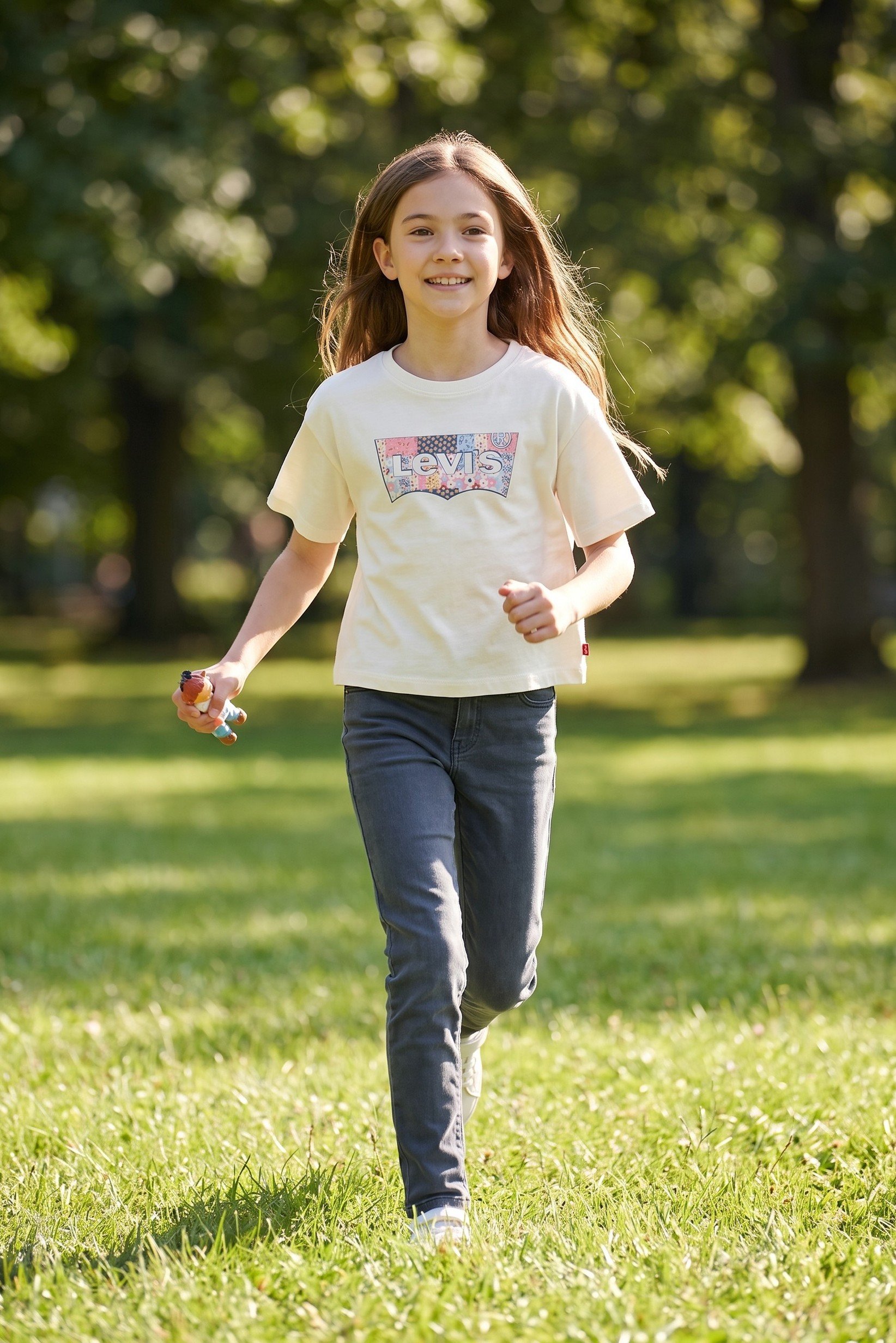 Kids Girl Short Sleeve Brand Logo T-Shirt, Off White