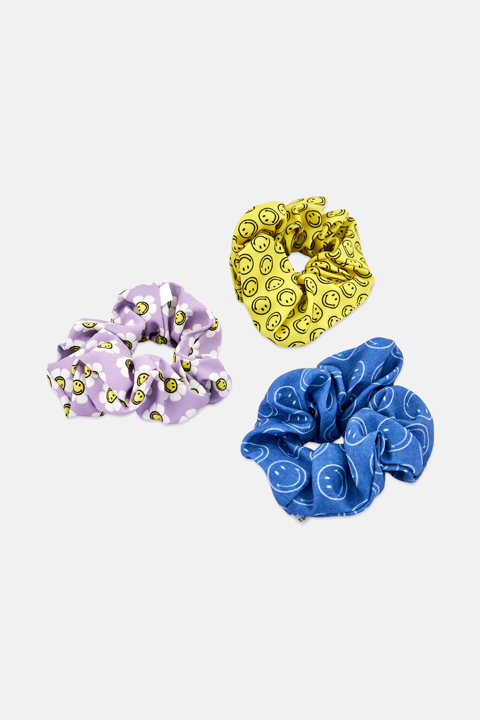 Smiley 3Pcs Allover Print Scrunchies, Multicolor