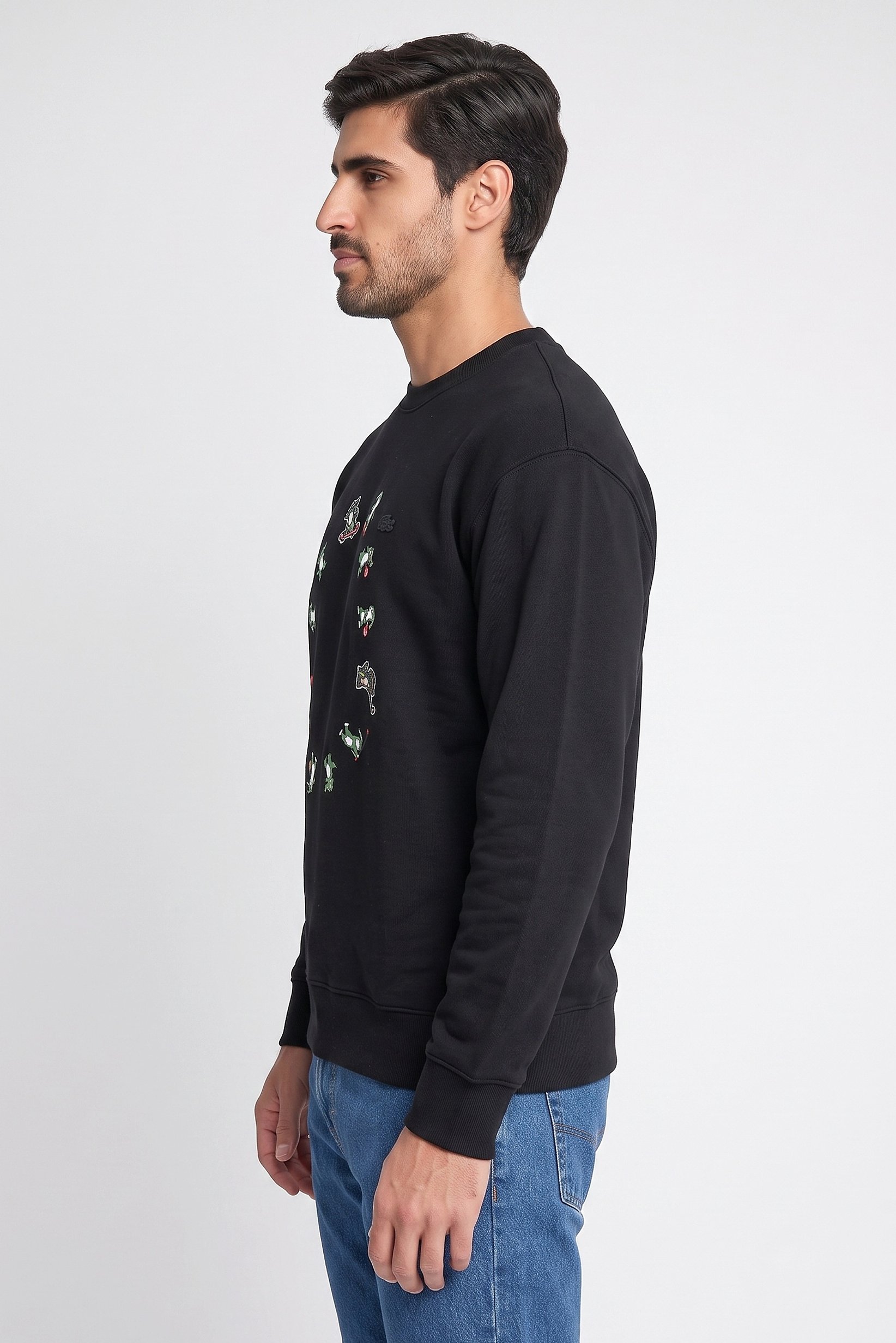 Men Loose Fit Long Sleeve Embroidered Logo Sweatshirt, Black