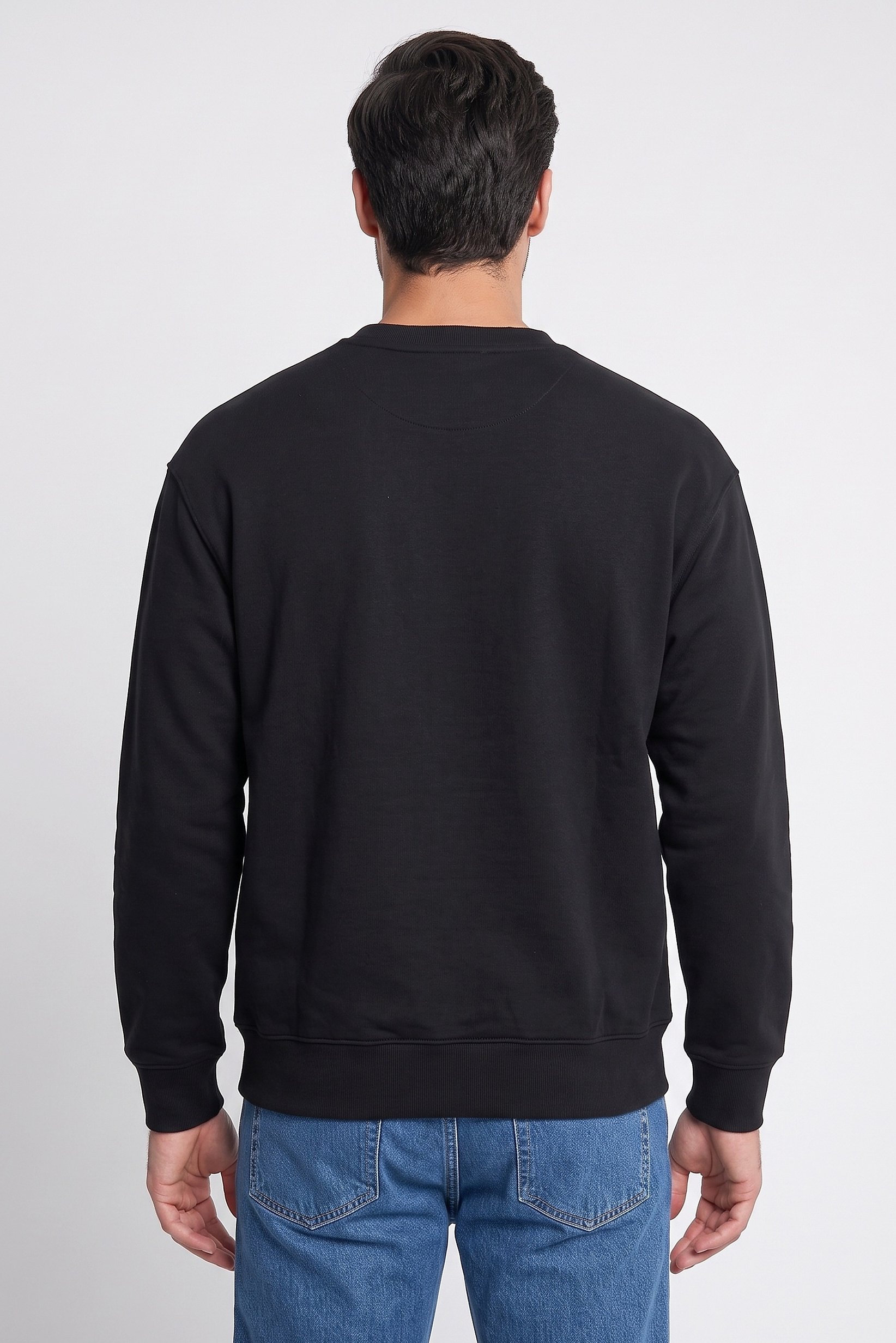 Men Loose Fit Long Sleeve Embroidered Logo Sweatshirt, Black