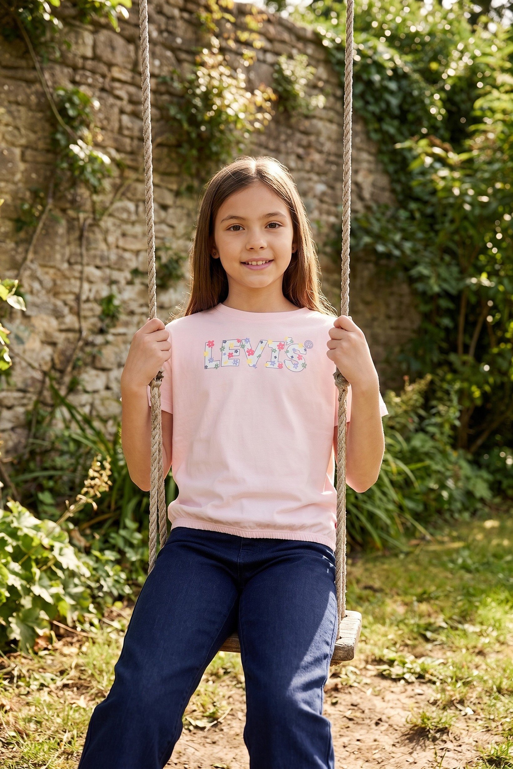 Kids Girl Brand Logo Short Sleeve Top, Pink