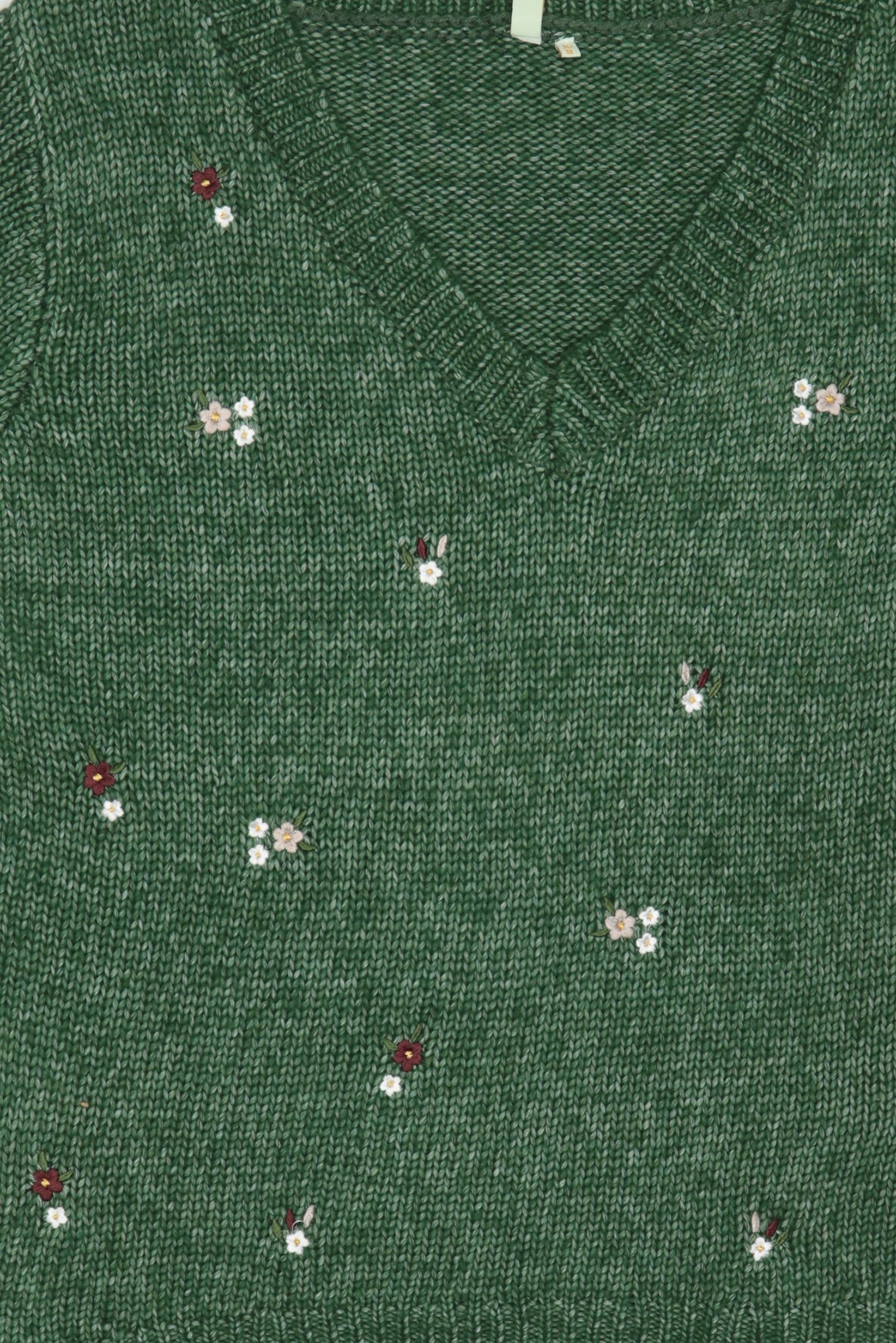 Women V-Neck Knitted Sweater, Green
