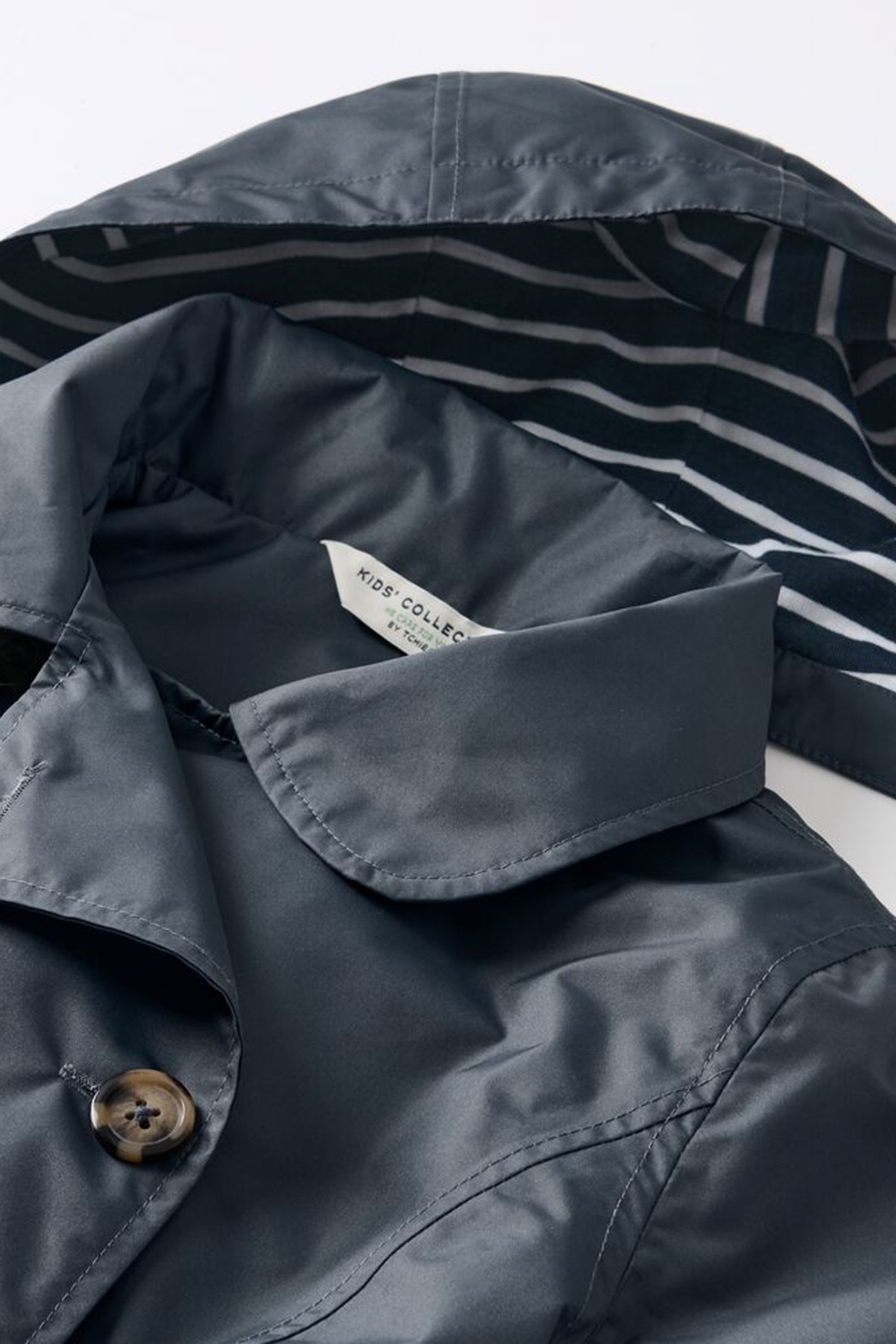 Kids Girl Plain Belted Trench Coat, Navy