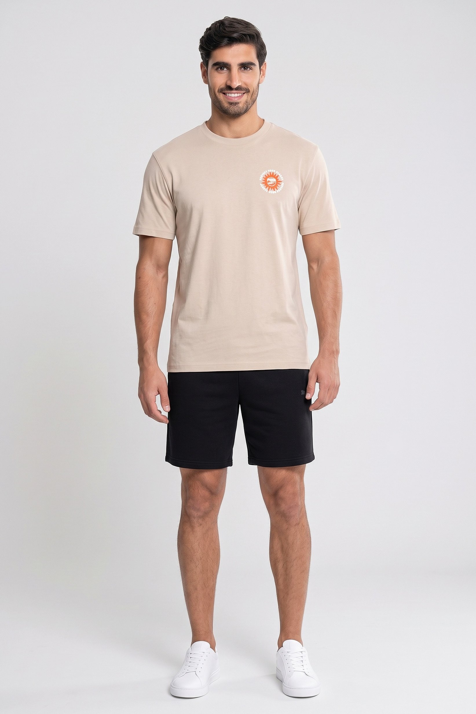 Men Relaxed Fit Short Sleeve Outdoor T-Shirt, Beige