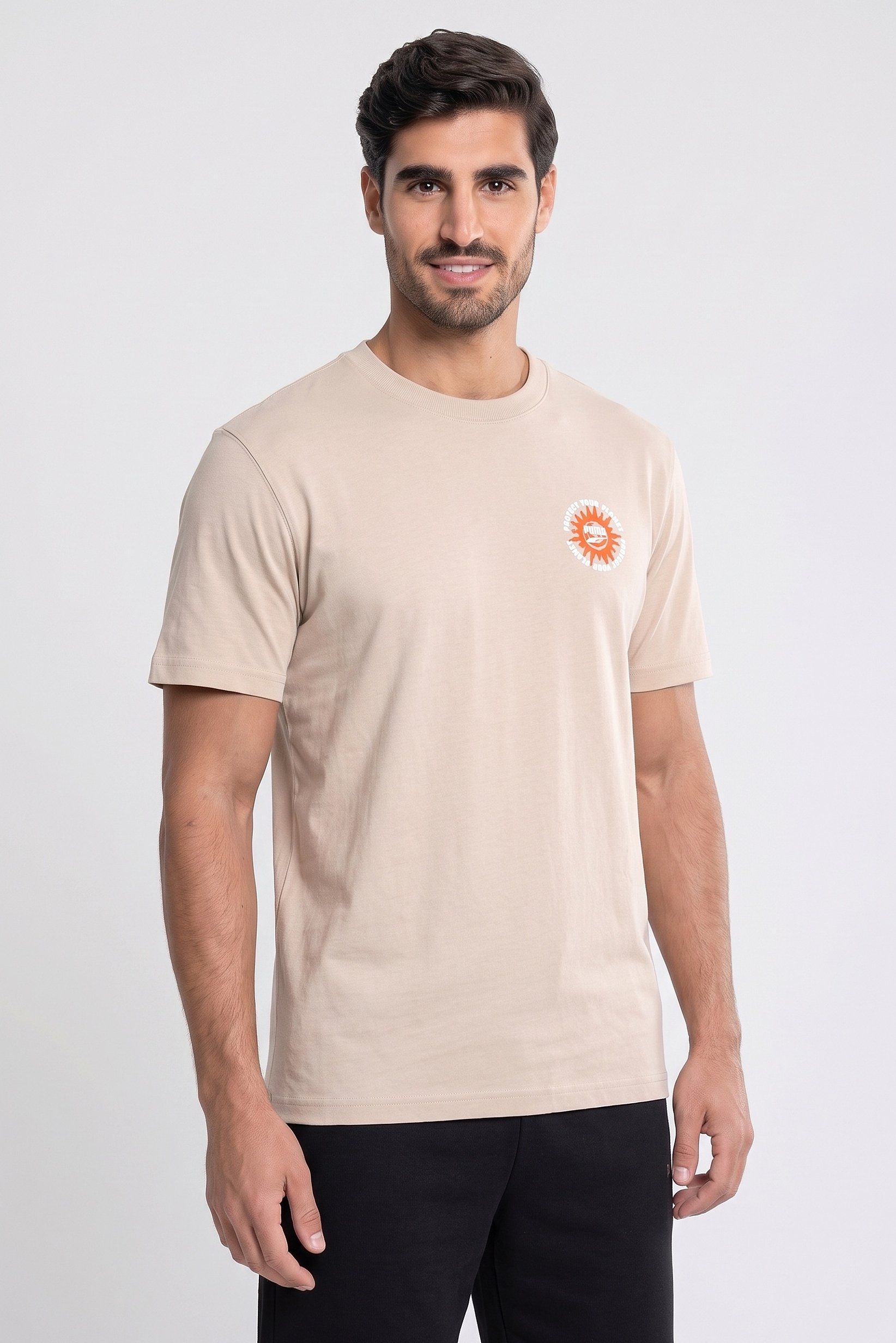 Men Relaxed Fit Short Sleeve Outdoor T-Shirt, Beige