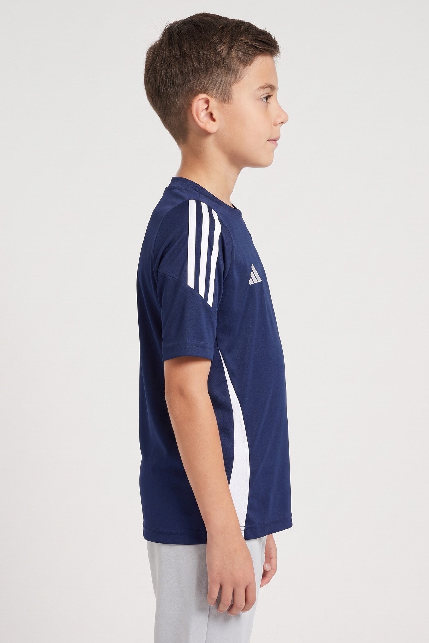 Kids Boy Embroidered Logo Short Sleeve Training T-Shirt, Navy Blue