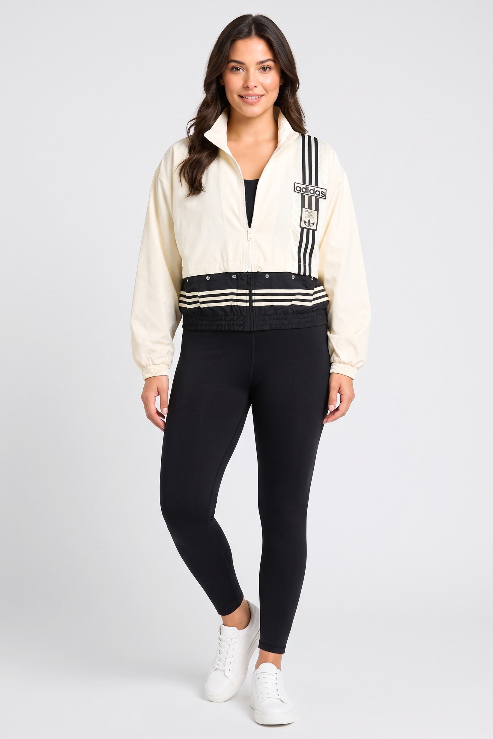 Women Sportswear Fit Long Sleeve Outdoor Two-In-One Track Jacket, Cream