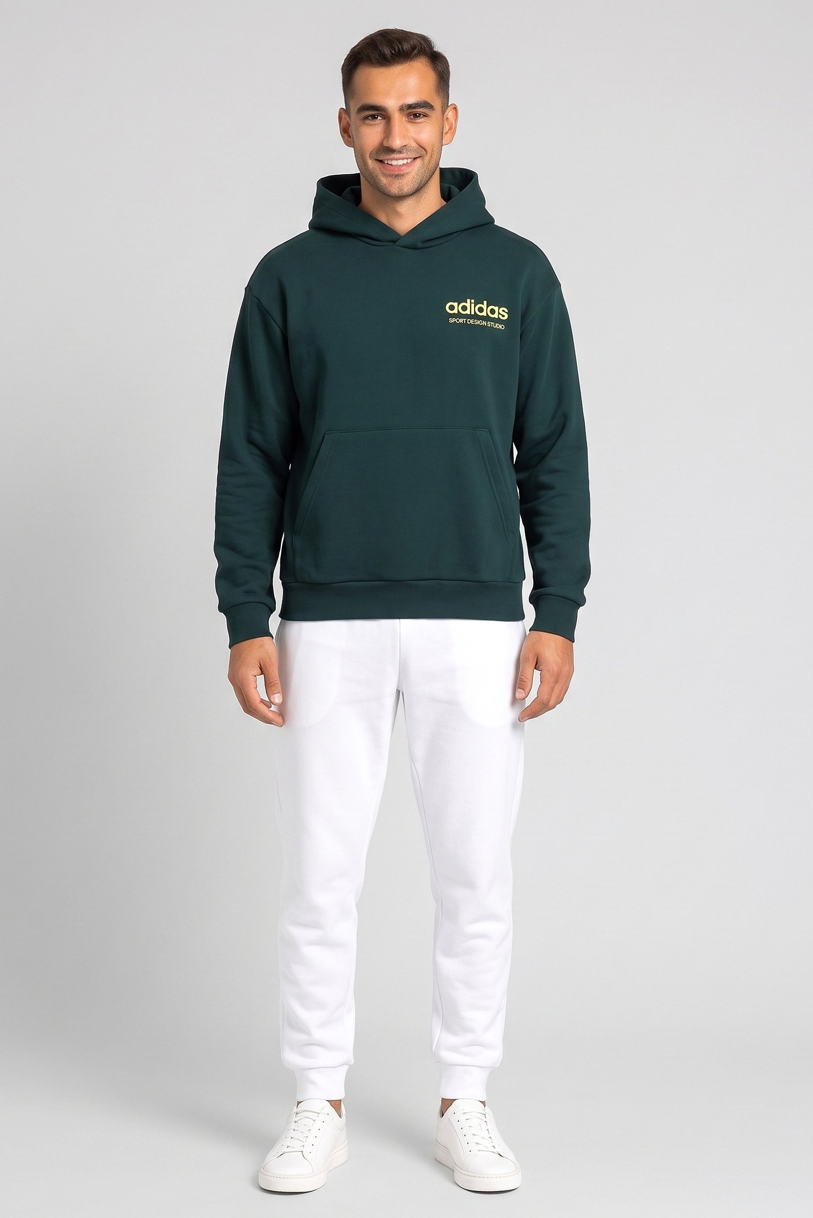 Men Sportswear Fit Long Sleeve Outdoor Hoodie, Dark Green