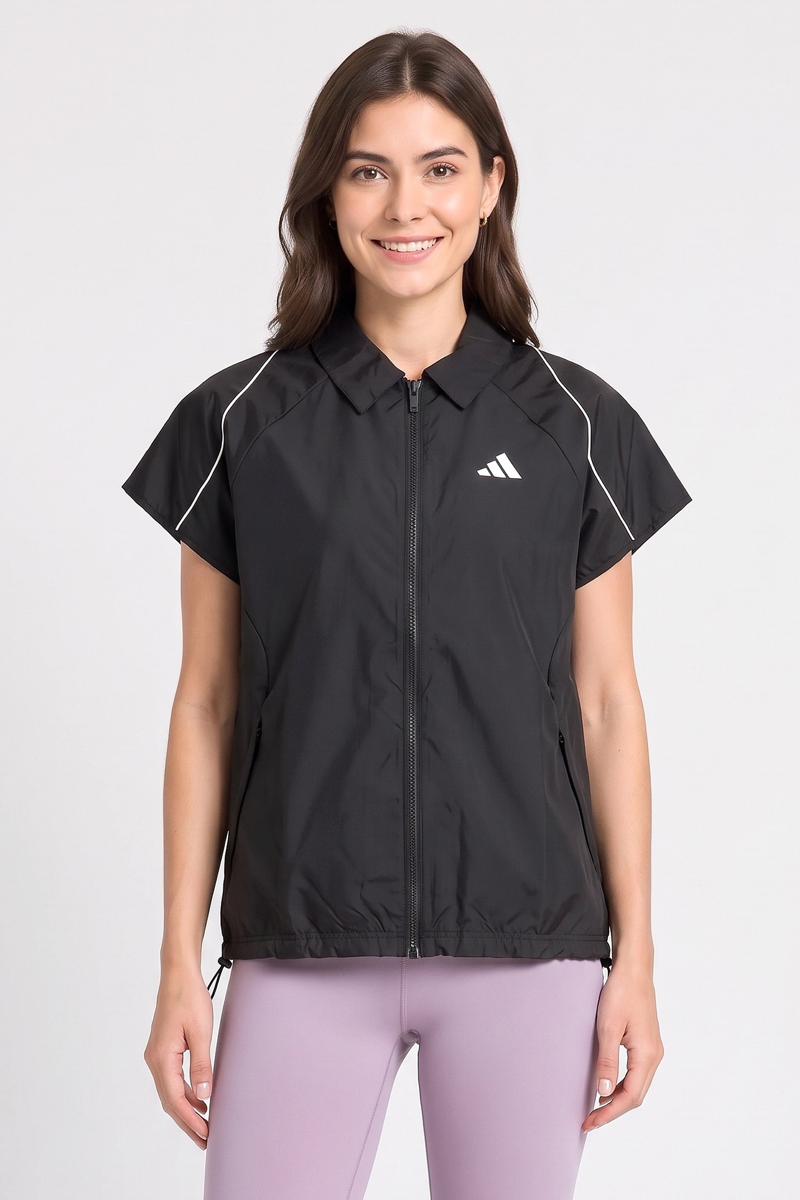 Women Sportswear Fit Short Sleeve Stadium Cover Up Shirt, Black