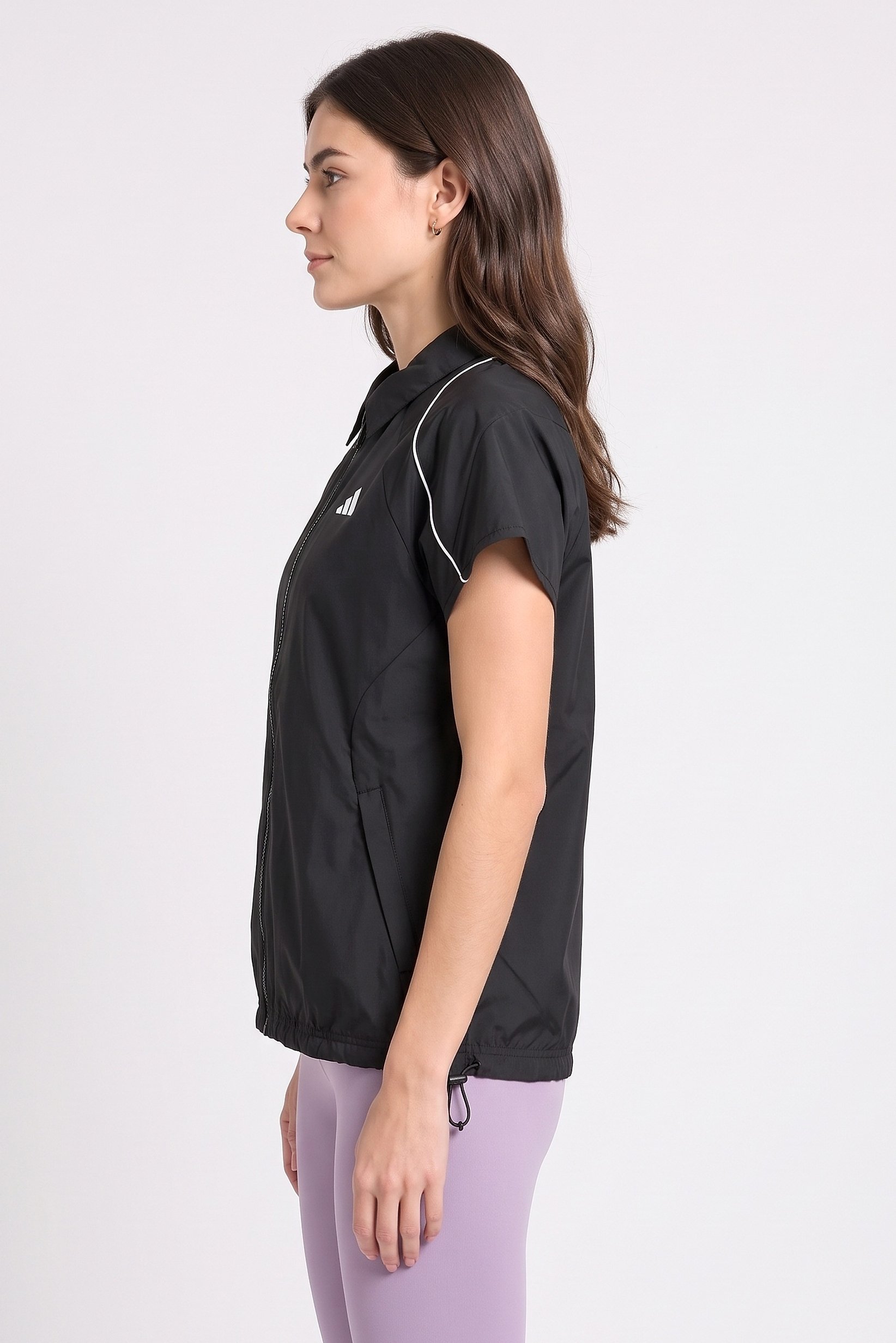 Women Sportswear Fit Short Sleeve Stadium Cover Up Shirt, Black
