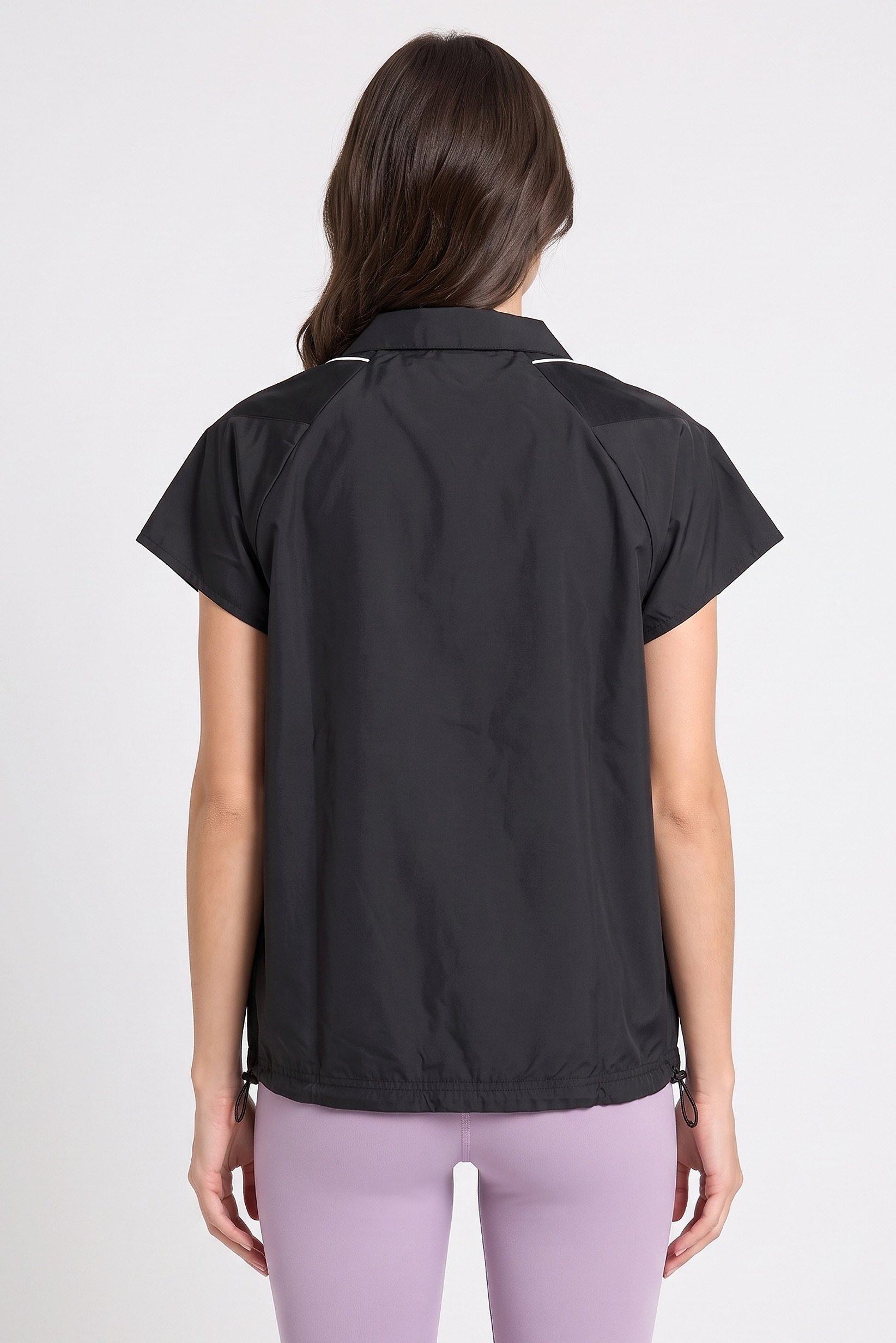 Women Sportswear Fit Short Sleeve Stadium Cover Up Shirt, Black