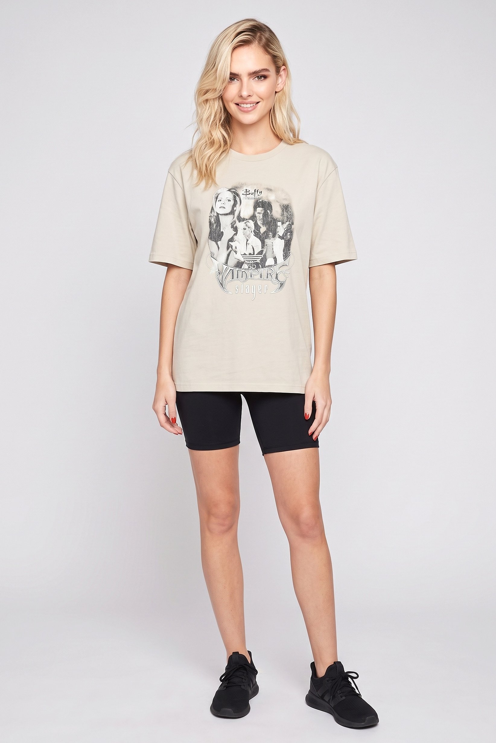 Adidas Originals x Buffy Women Oversized Fit Short Sleeve Outdoor T-Shirt, Light Grey