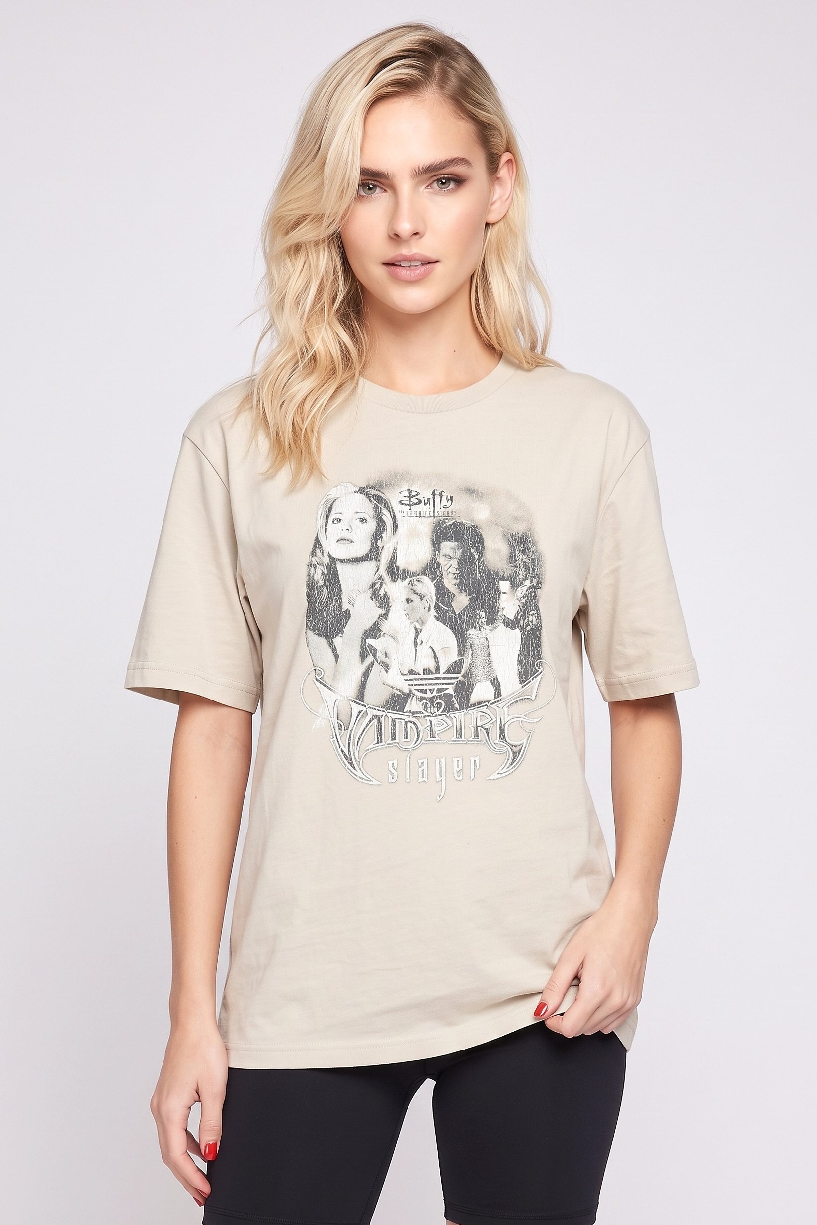 Adidas Originals x Buffy Women Oversized Fit Short Sleeve Outdoor T-Shirt, Light Grey