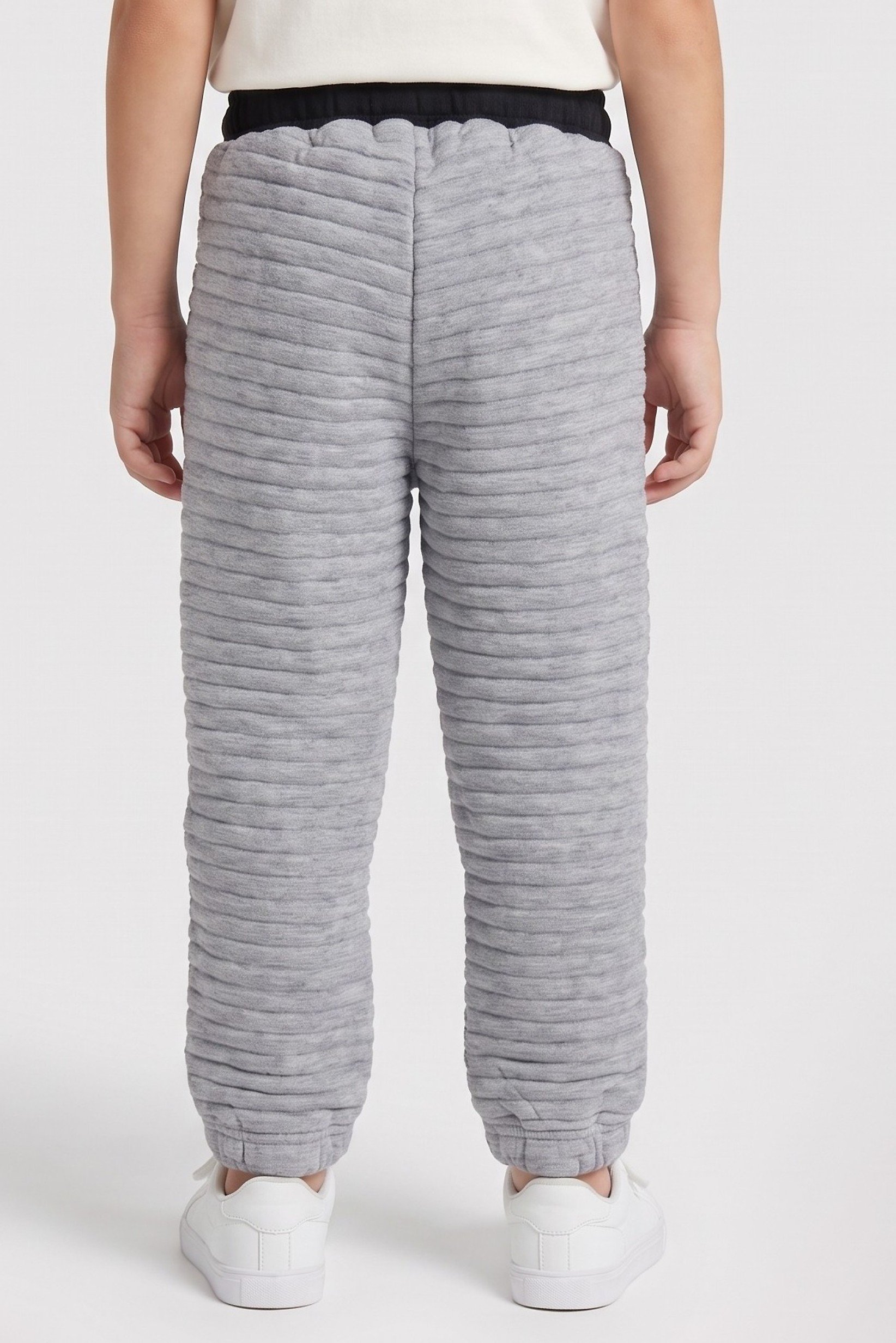Toddlers Boy Quilted Sweatpants, Grey Melange