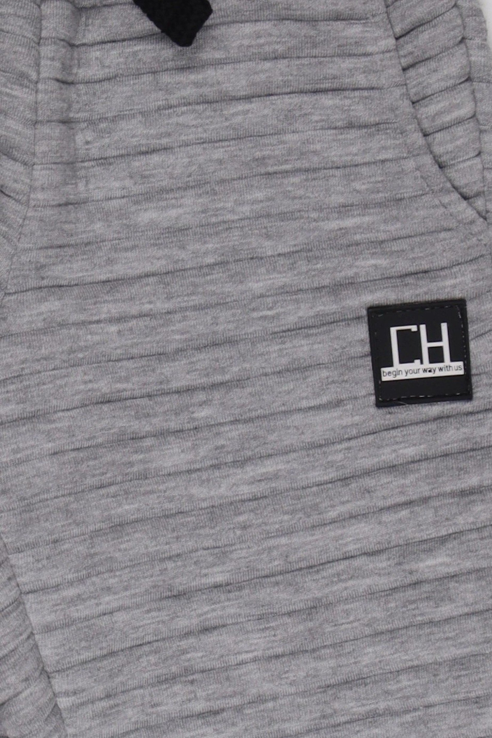 Toddlers Boy Quilted Sweatpants, Grey Melange