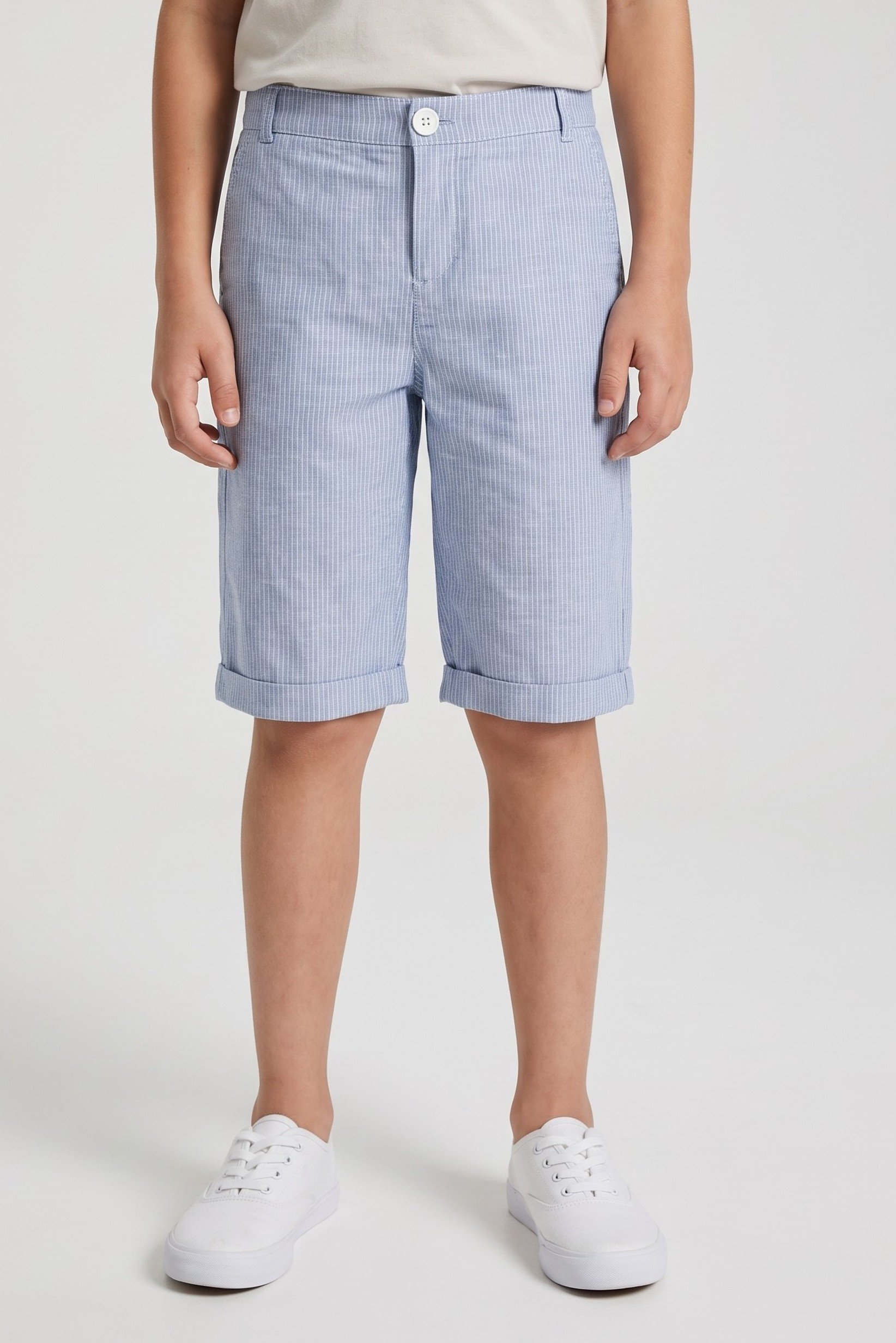 Kids Boy Pin Stripe Chino Shorts, Light Blue