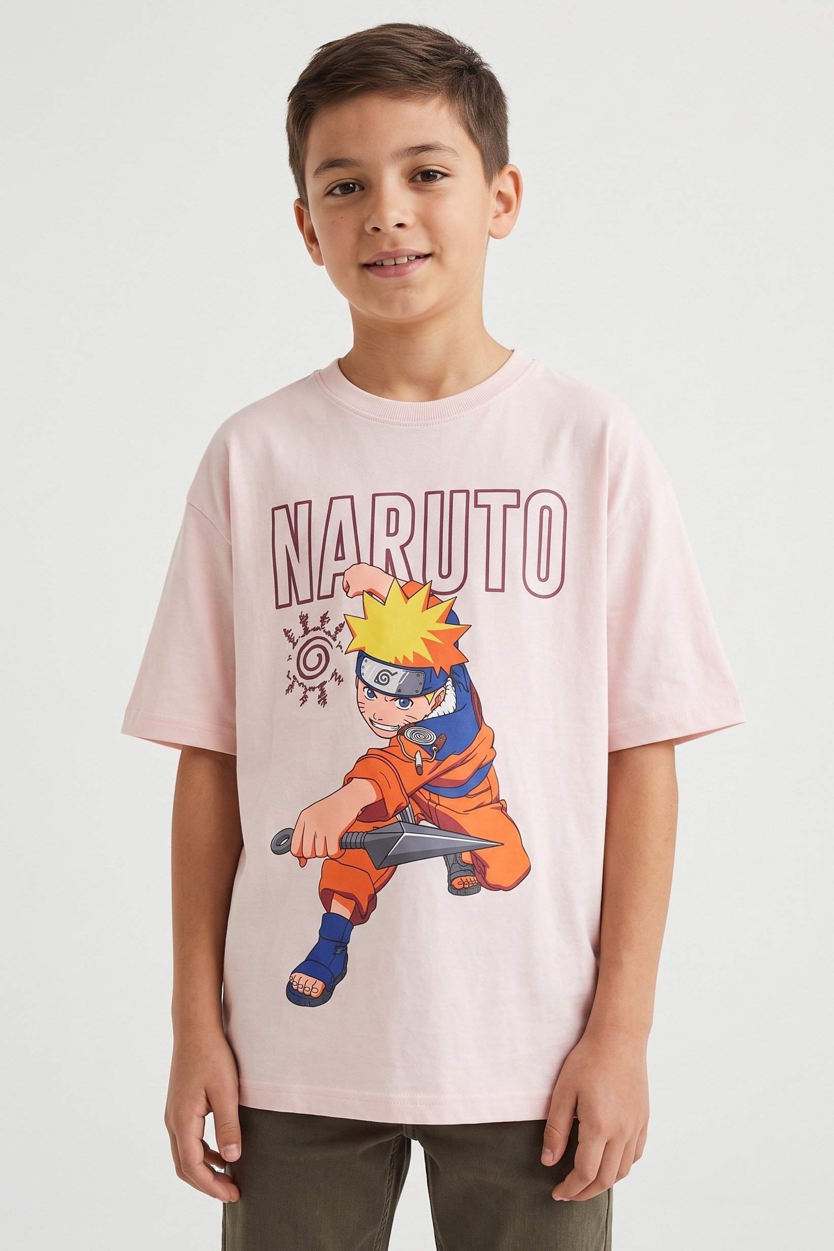 Kids Boy Crew Neck Short Sleeve Graphic Print T-Shirt, Light Peach