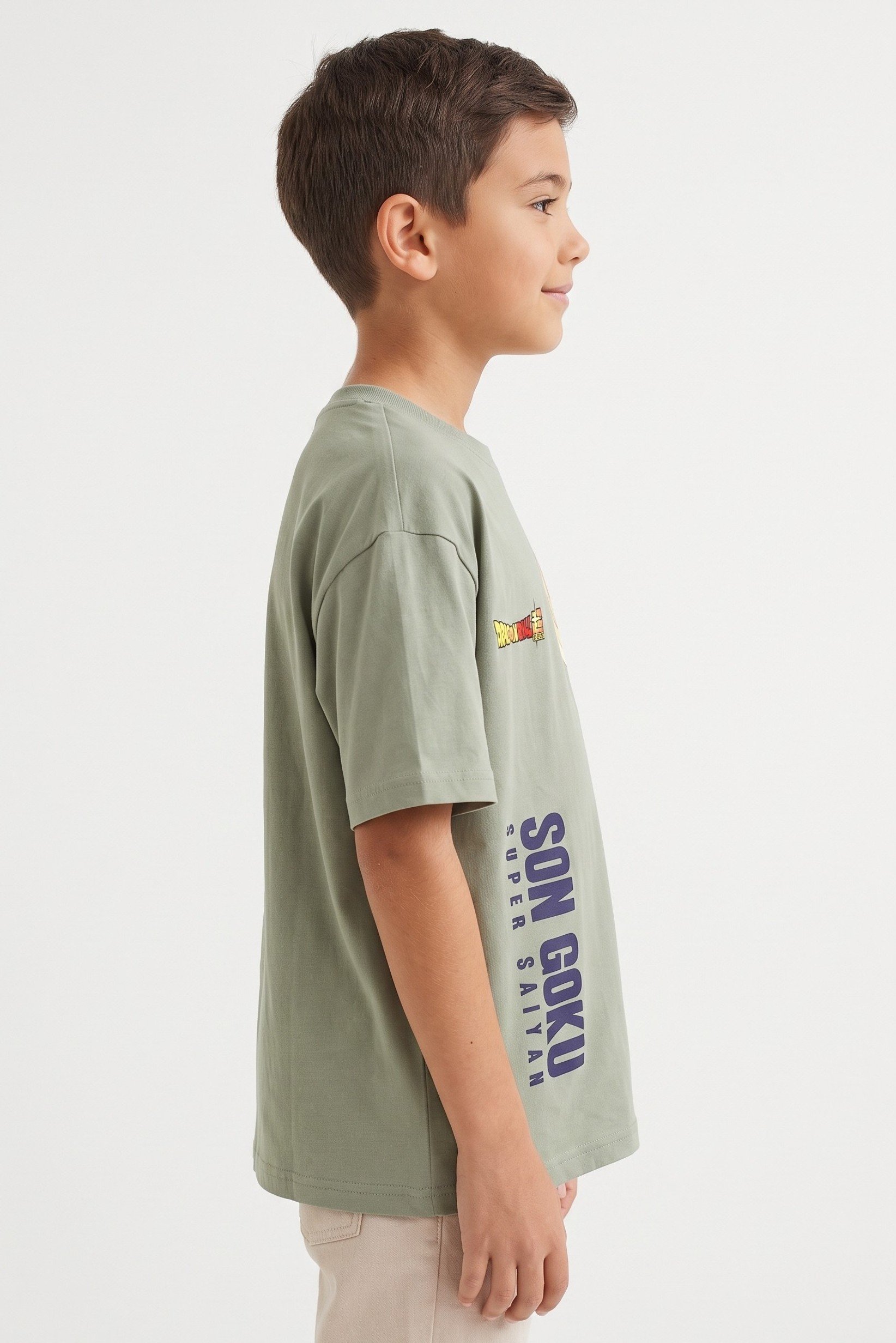 Kids Boy Oversize Crew Neck Short Sleeve Graphic Print T-Shirt, Sage Green
