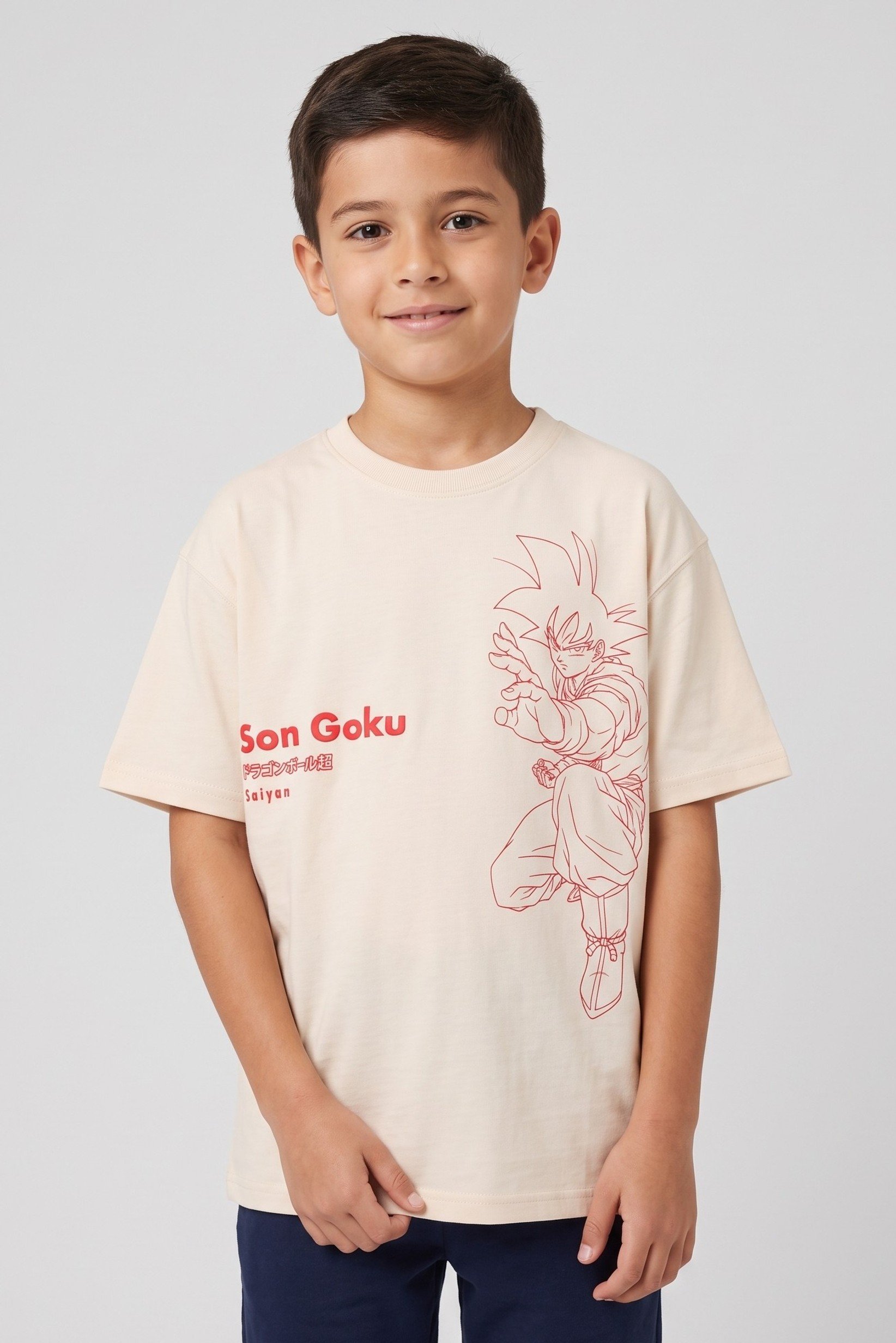 Kids Boy Oversize Crew Neck Short Sleeve Graphic Print T-Shirt, Beige