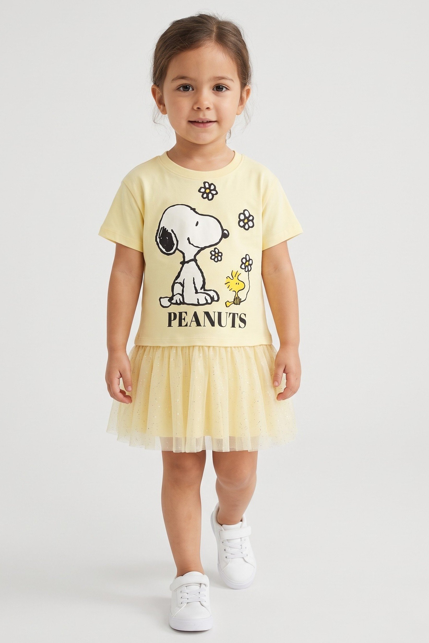 Toddlers Girl Graphic Print Dress, Yellow