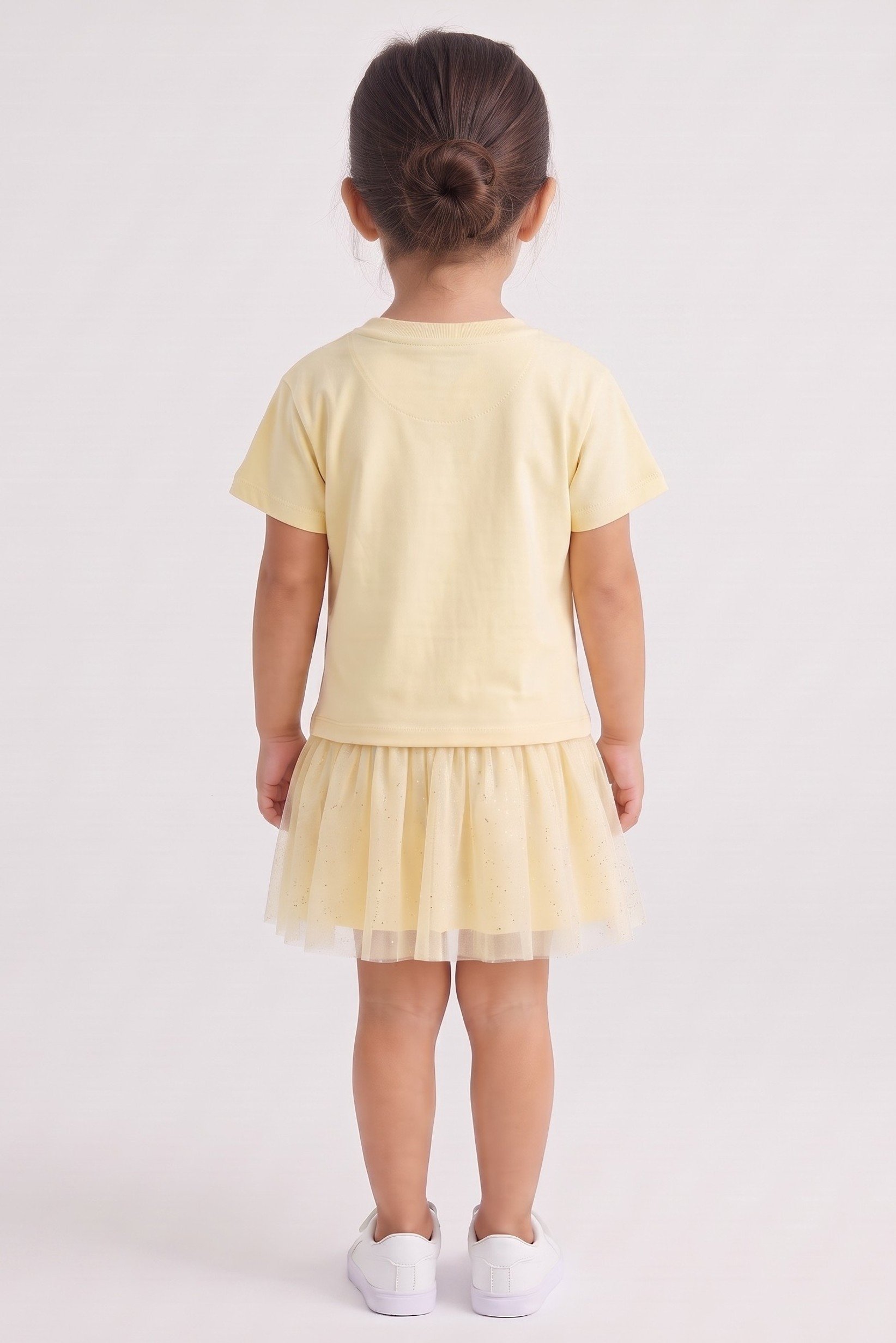 Toddlers Girl Graphic Print Dress, Yellow