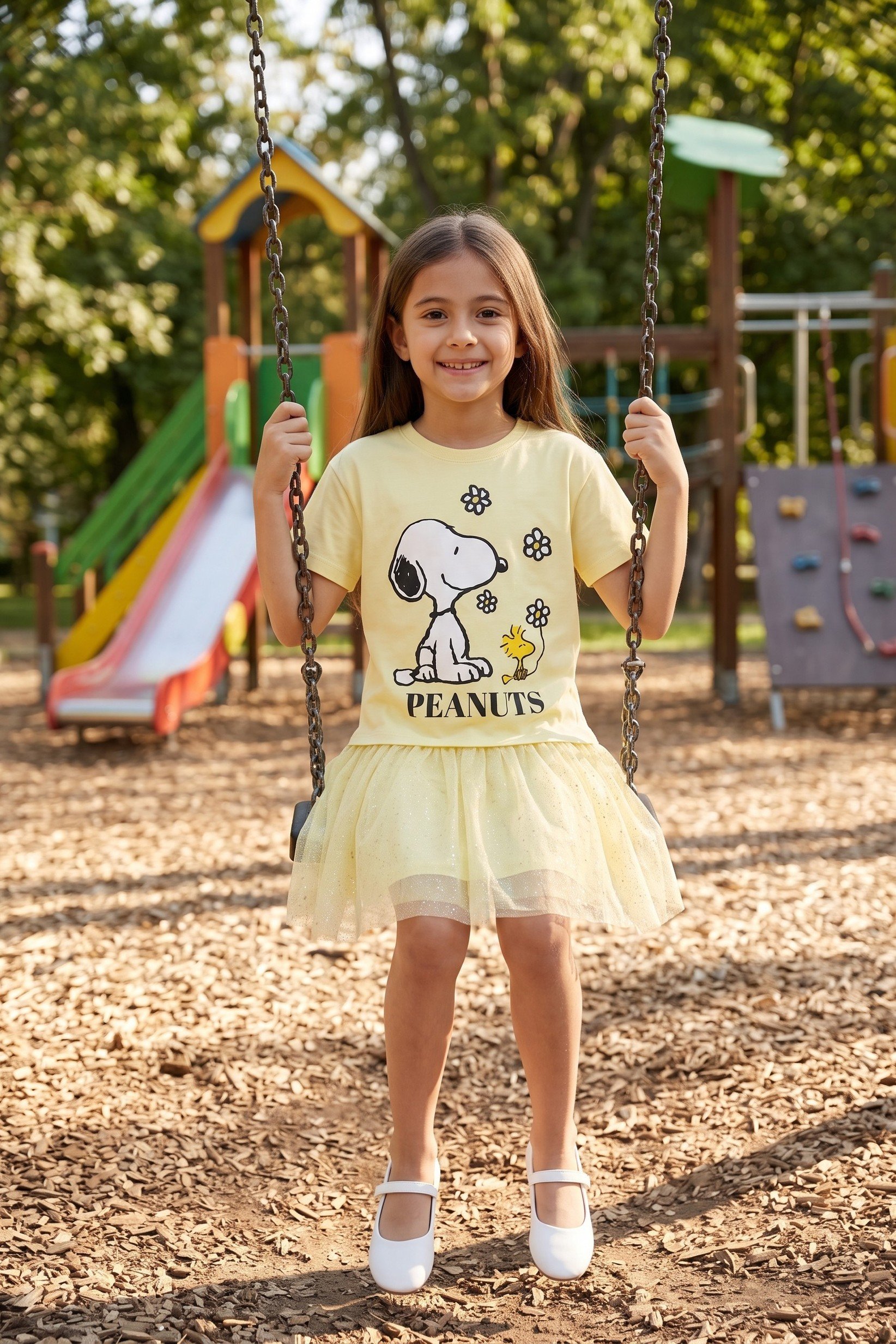 Kids Girl Graphic Print Dress, Yellow