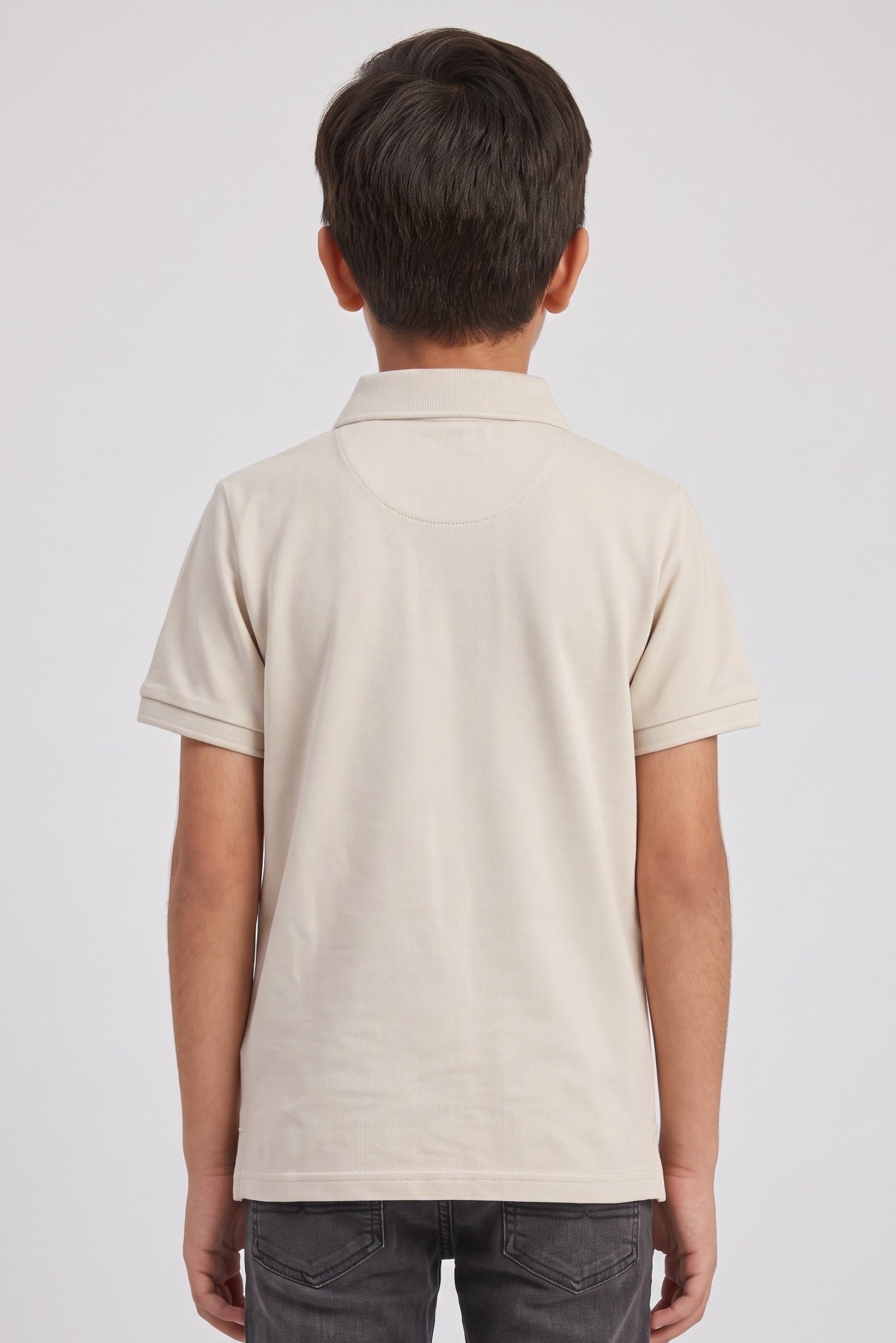 Kids Boy Regular Fit Embroidered Logo Short Sleeve Polo Shirt, Beige