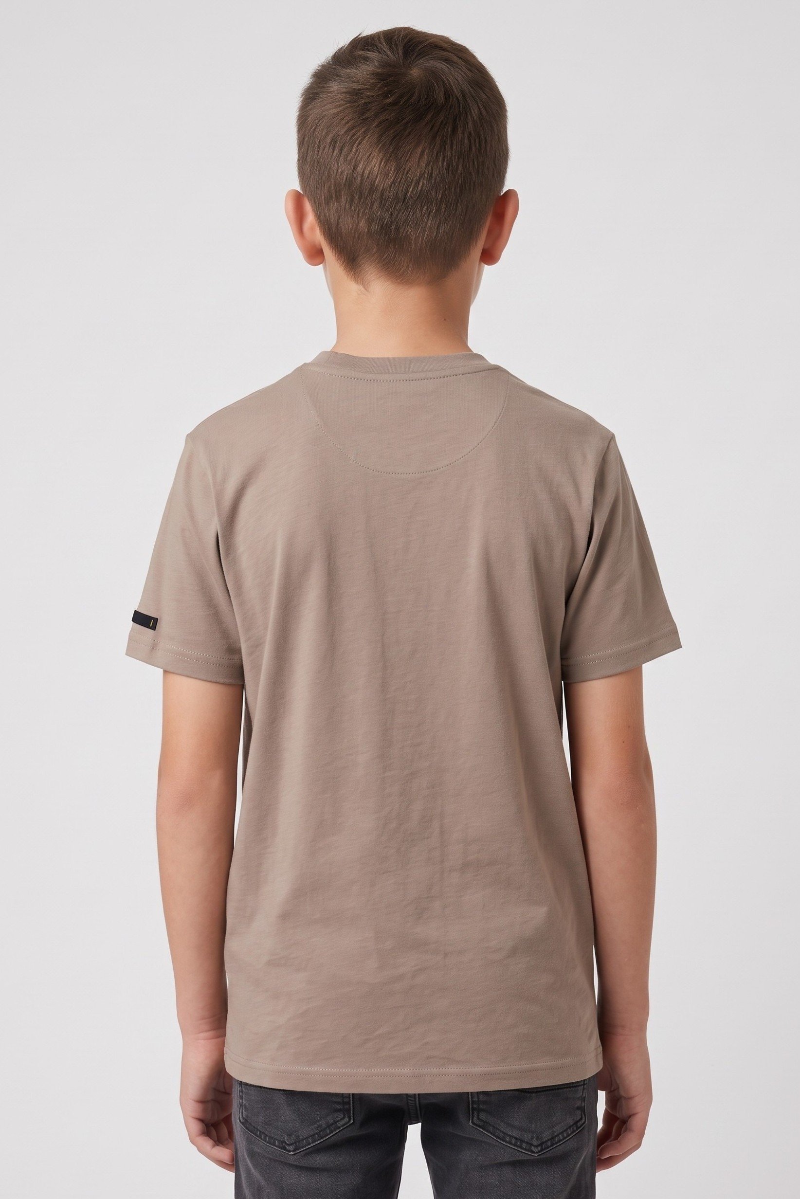 Kids Boy Crew Neck Short Sleeve Brand Logo T-Shirt, Tan