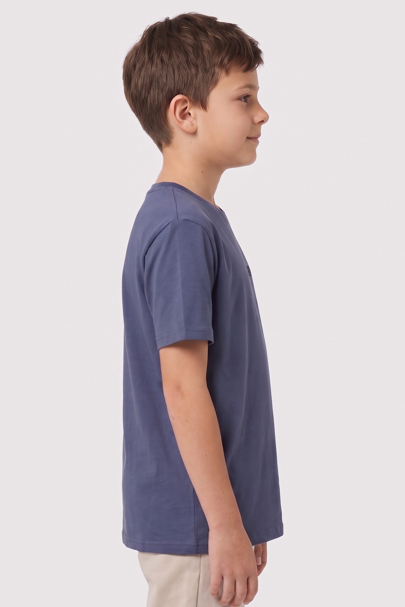 Kids Boy Crew Neck Short Sleeve Brand Logo T-Shirt, Slate Blue