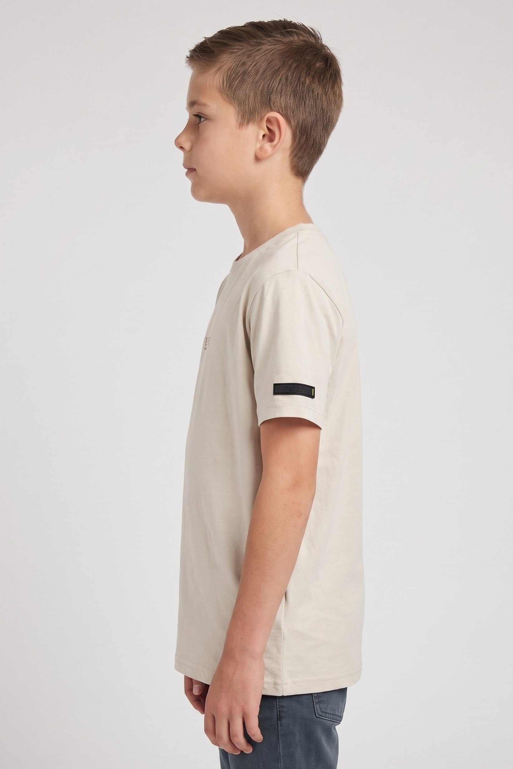 Kids Boy Crew Neck Short Sleeve Brand Logo T-Shirt, Beige